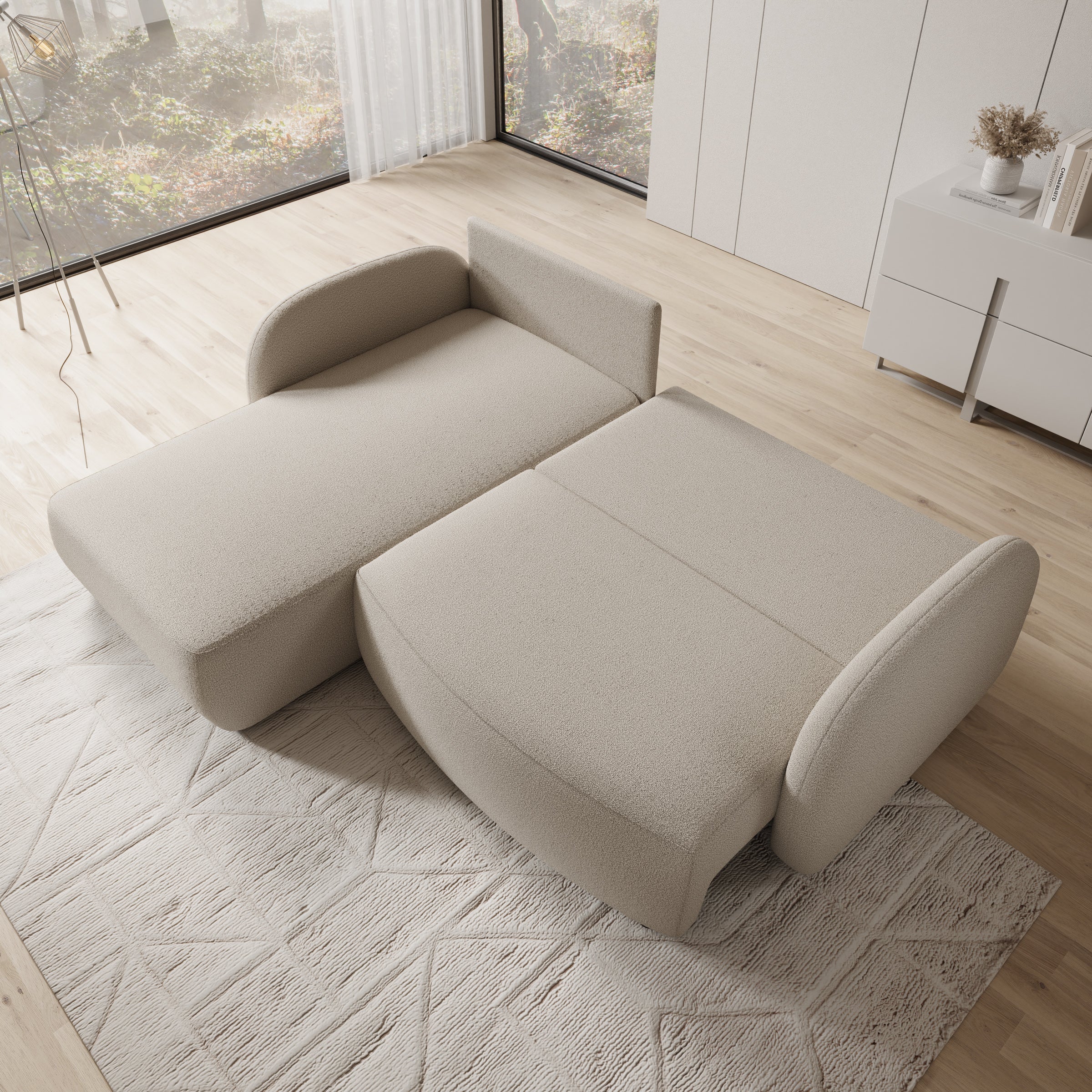 Ometa - Hoekbank 3-zits met chaise longue - Teddystof beige