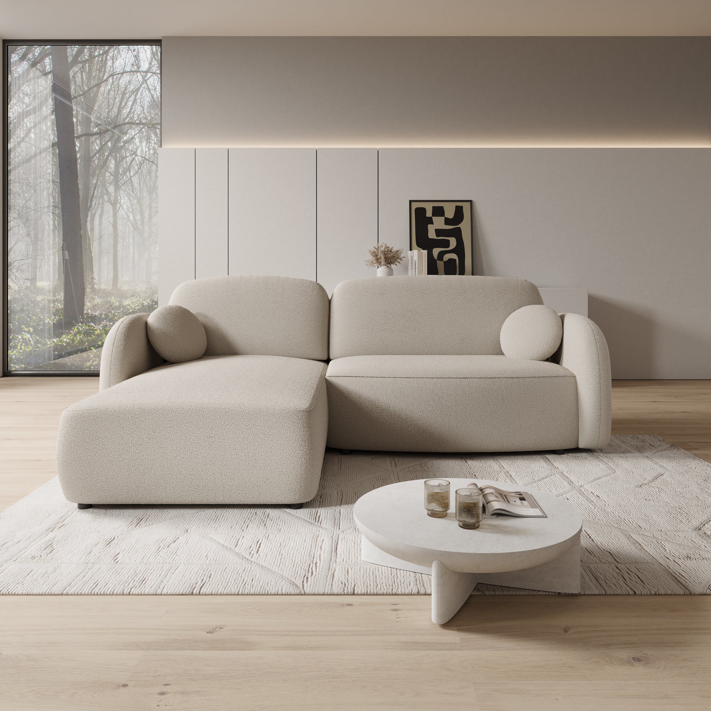 Ometa - Hoekbank 3-zits met chaise longue - Teddystof beige