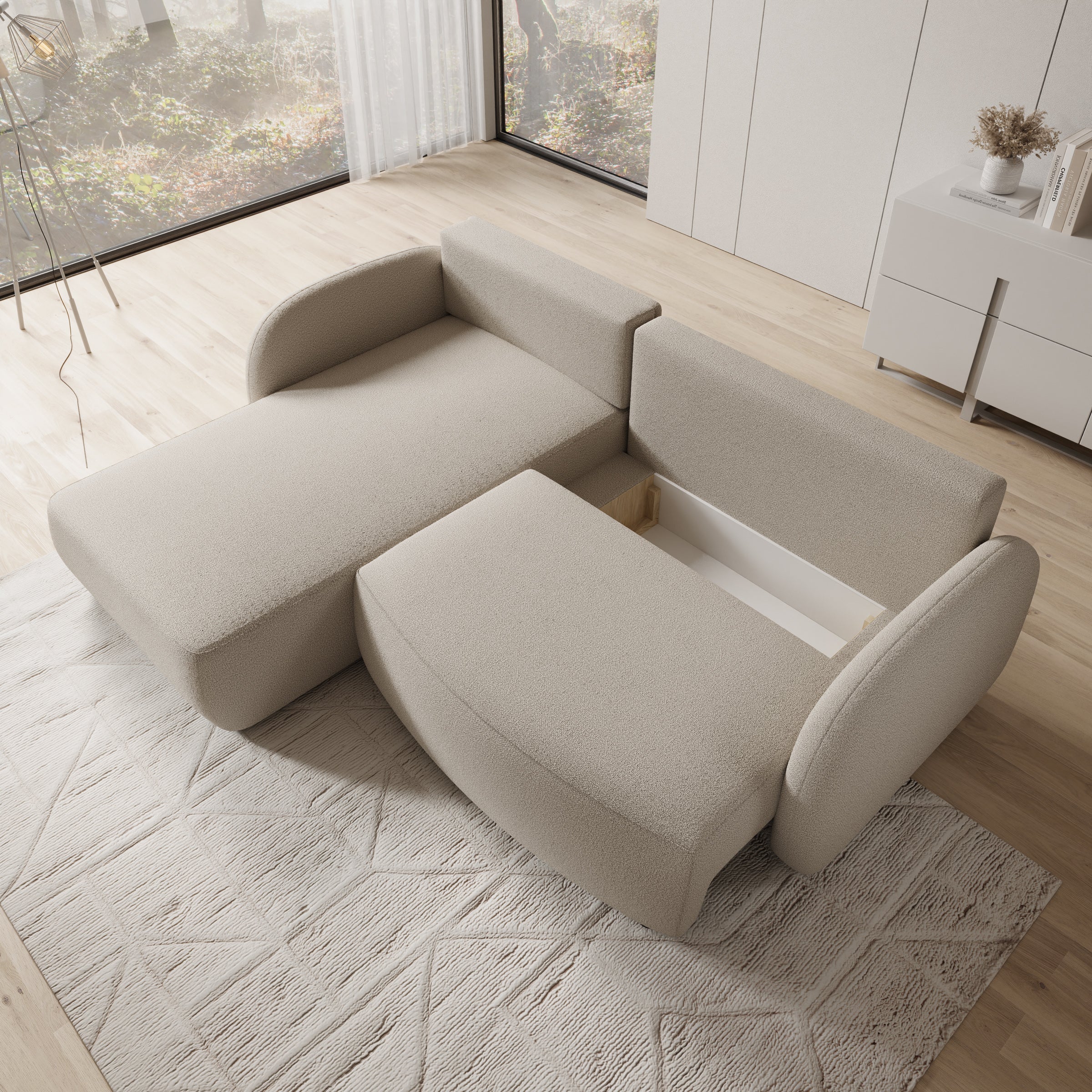 Ometa - Hoekbank 3-zits met chaise longue - Teddystof beige