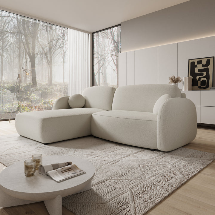 Ometa - Hoekbank 3-zits met chaise longue - Teddystof wit