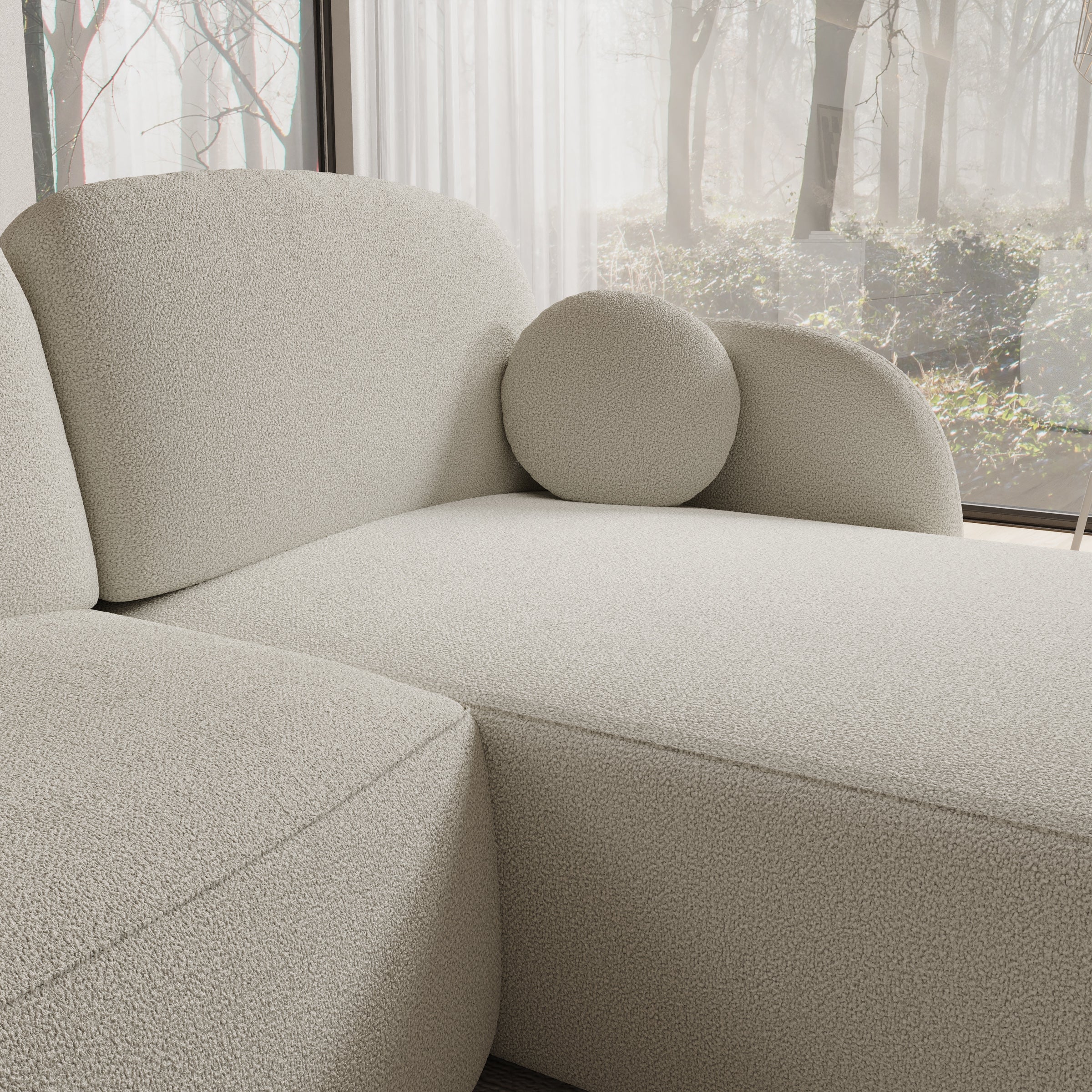 Ometa - Hoekbank 3-zits met chaise longue - Teddystof wit