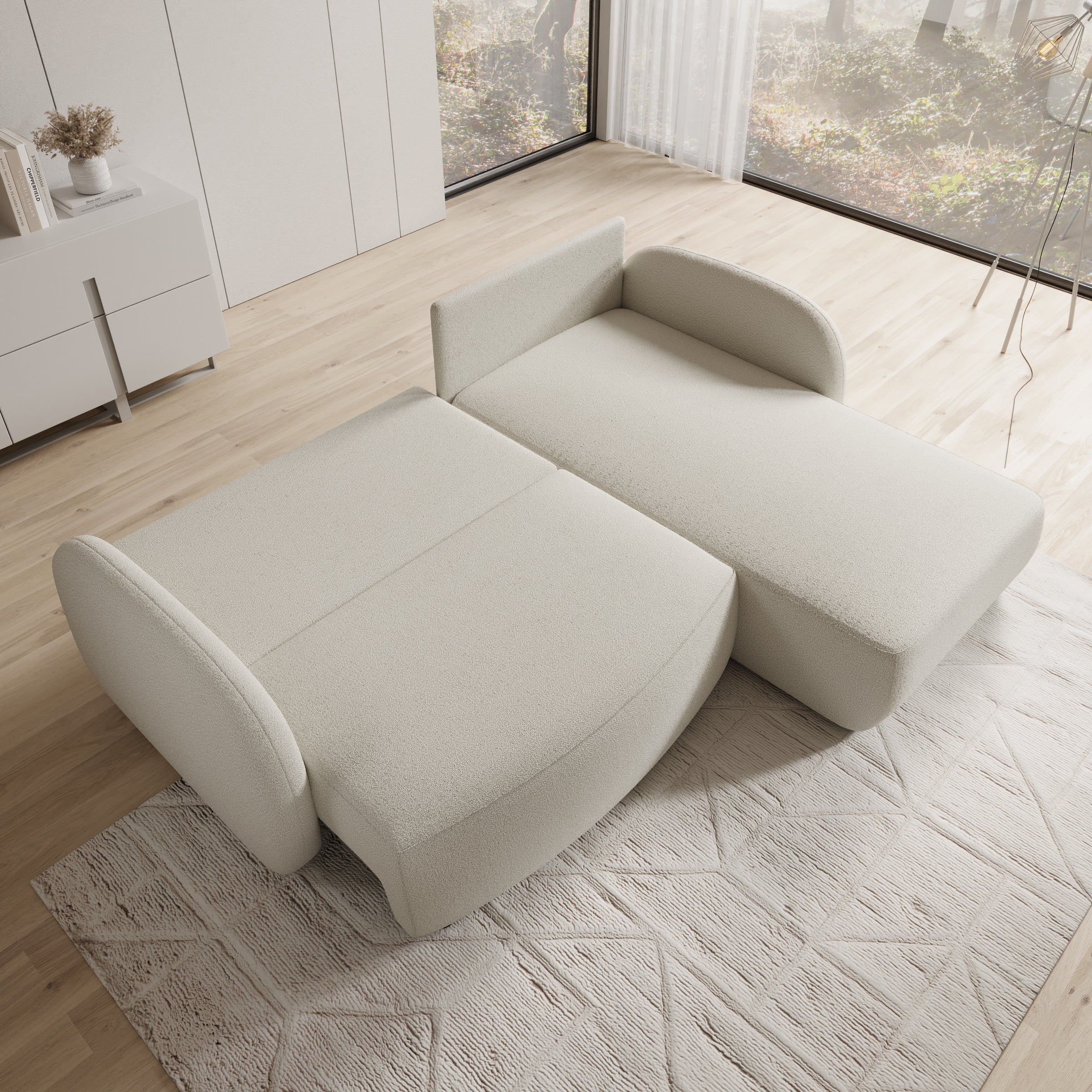 Ometa - Hoekbank 3-zits met chaise longue - Teddystof wit