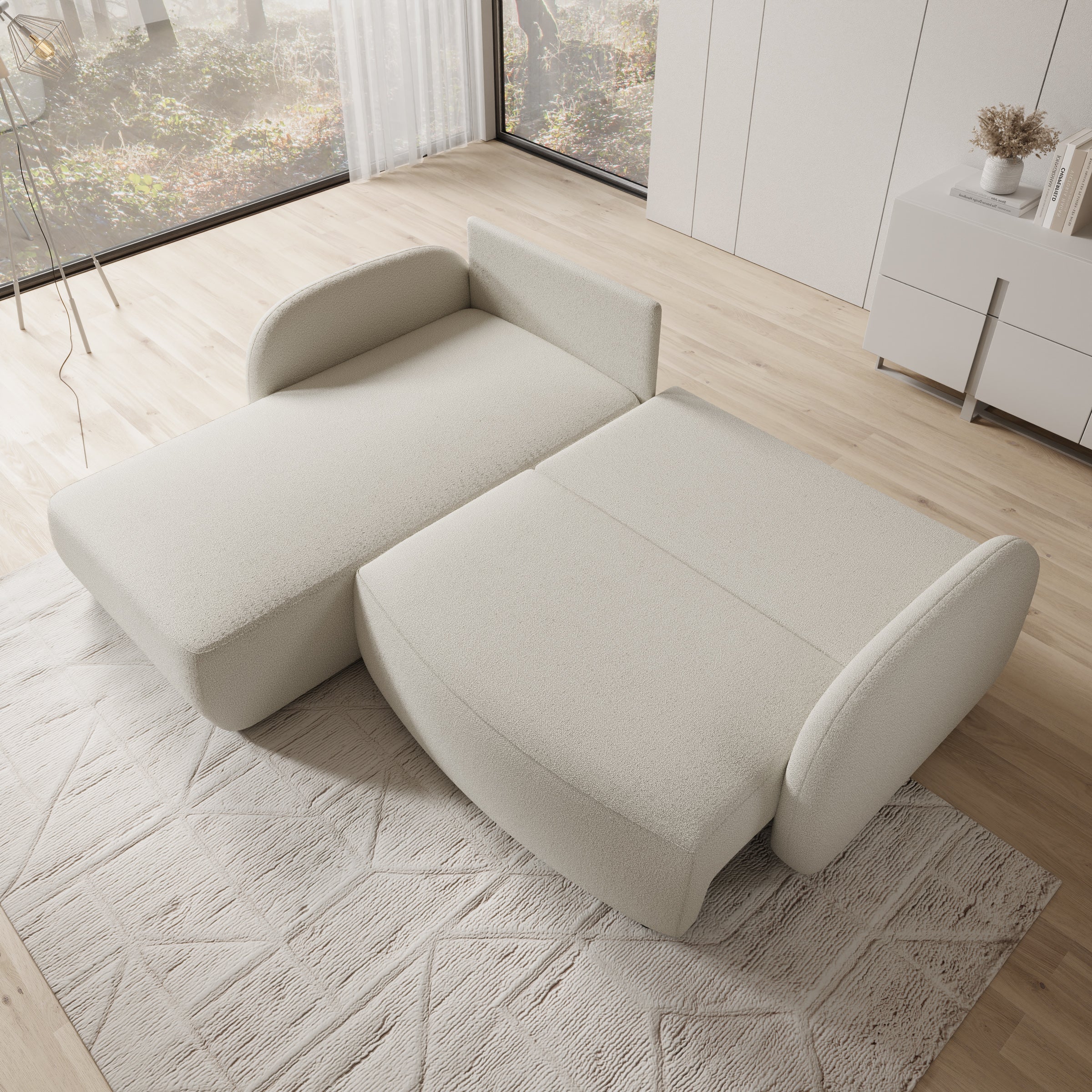 Ometa - Hoekbank 3-zits met chaise longue - Teddystof wit