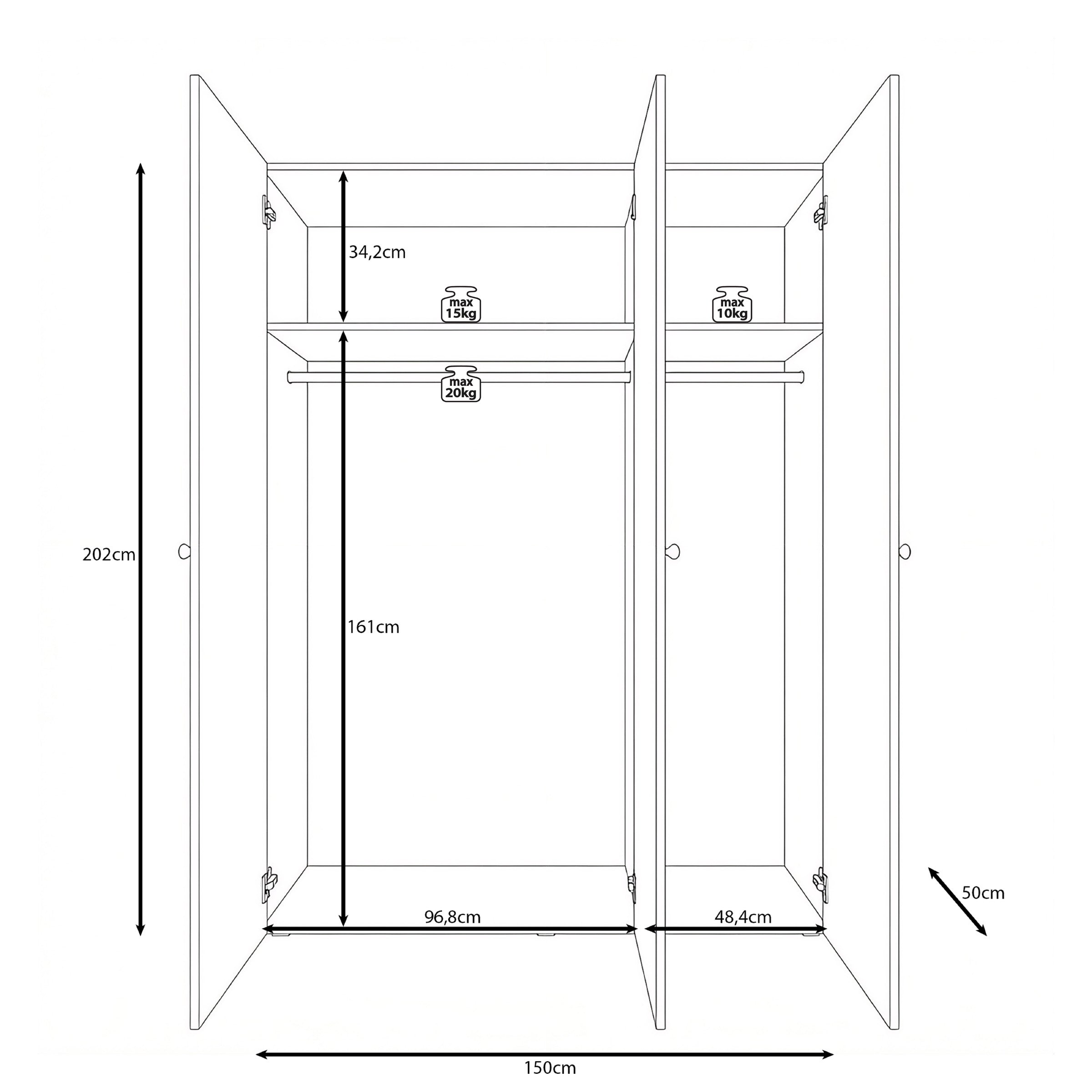 Onima - Kledingkast 3-deurs - Beige - 150x50x202 cm