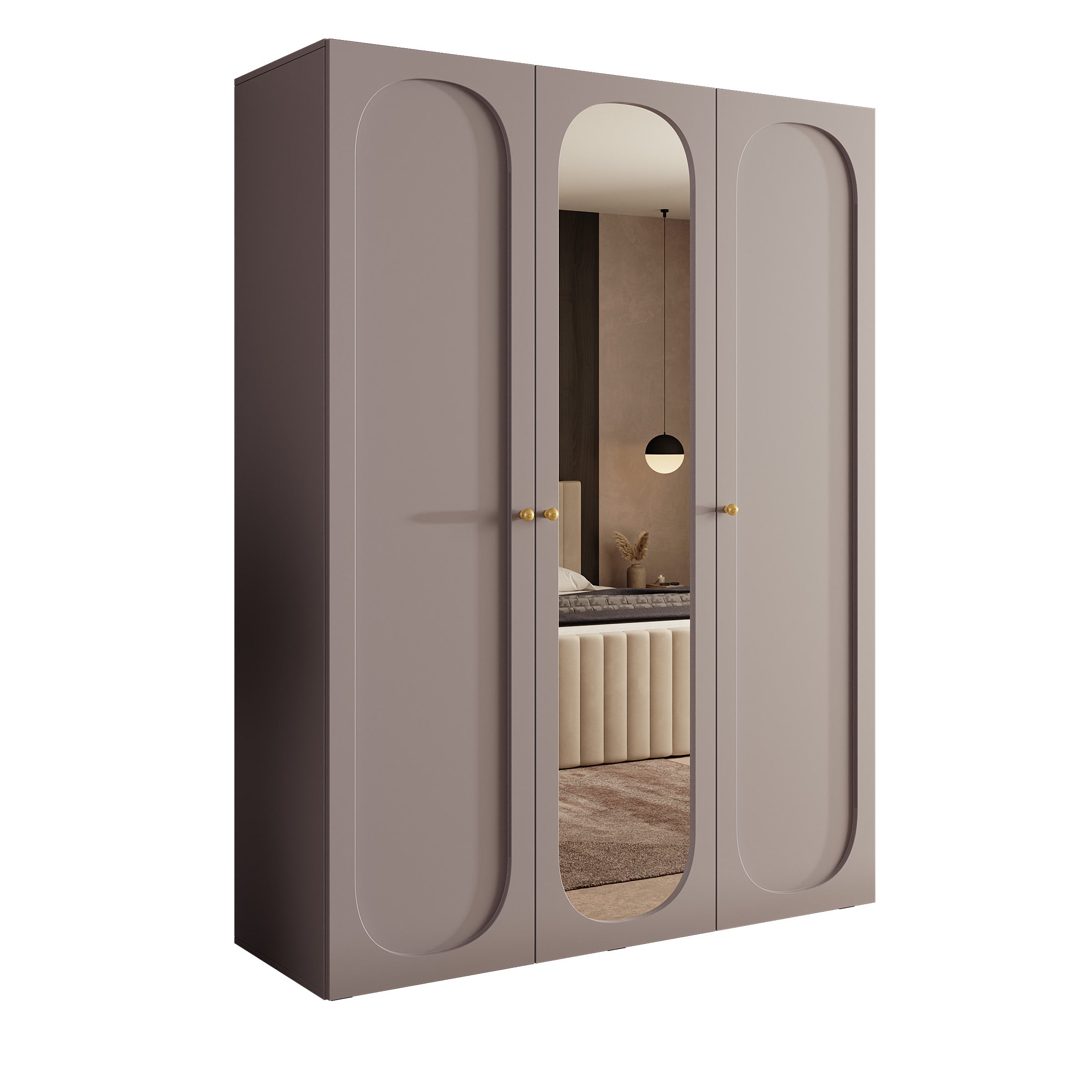 Onima - Kledingkast 3-deurs met spiegel - Beige - 150x50x202