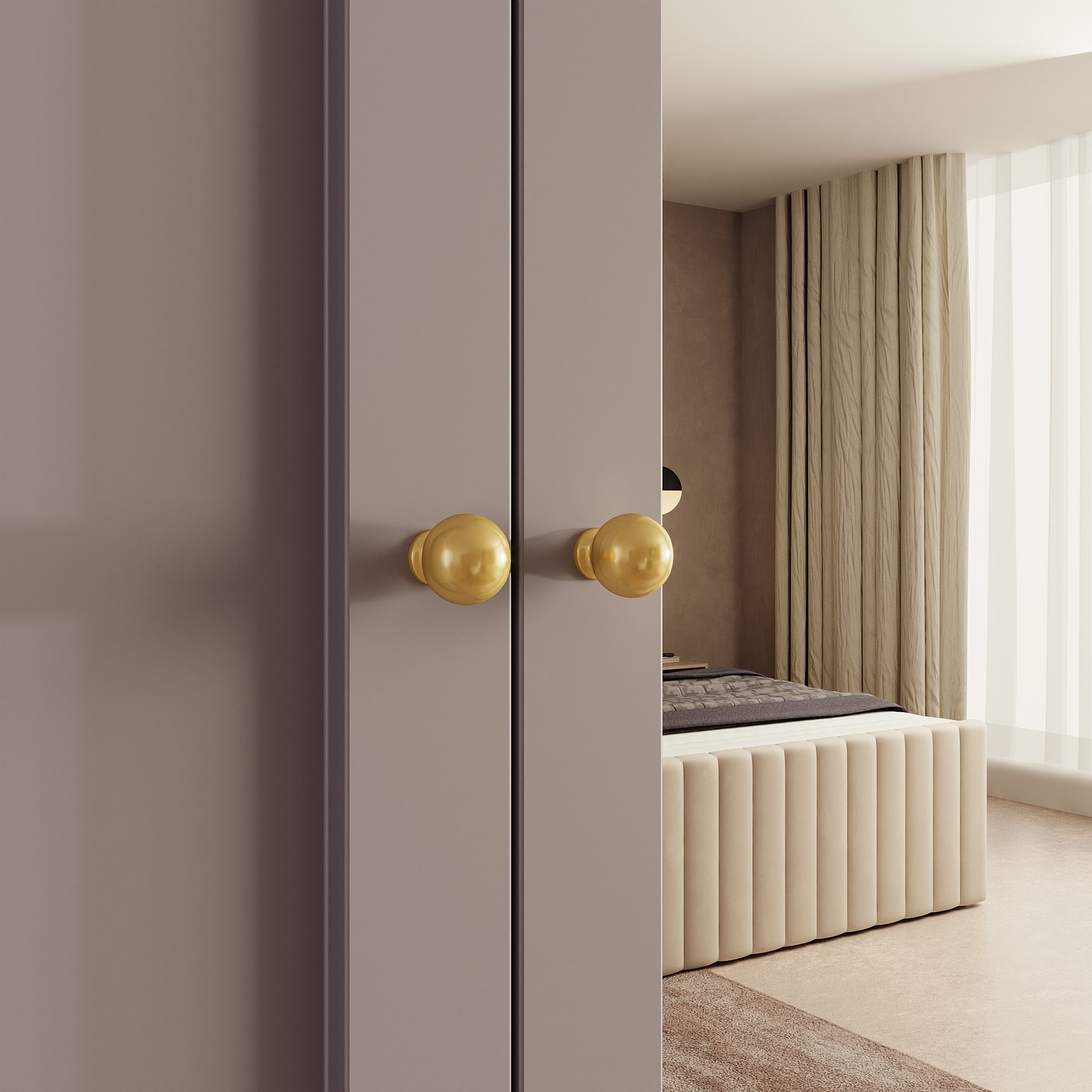 Onima - Kledingkast 3-deurs met spiegel - Beige - 150x50x202