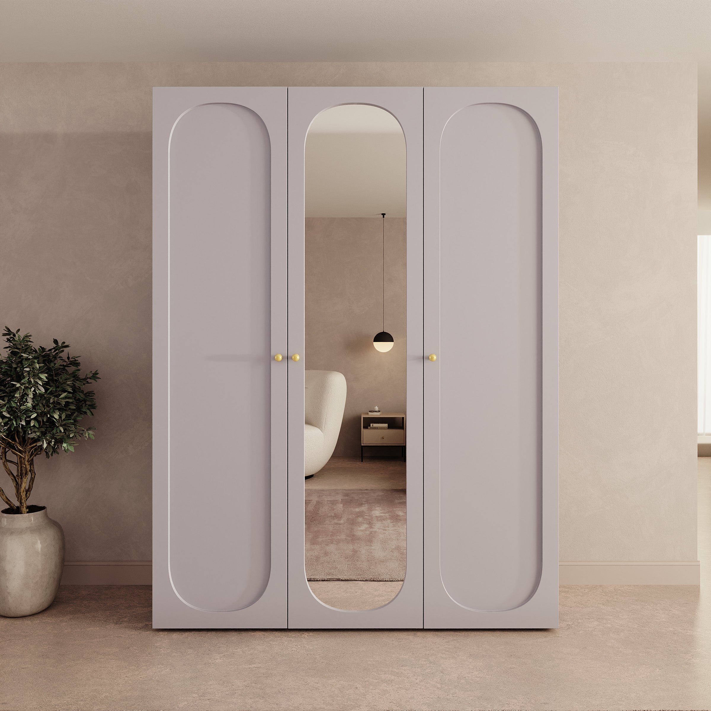 Onima - Kledingkast 3-deurs met spiegel - Beige - 150x50x202