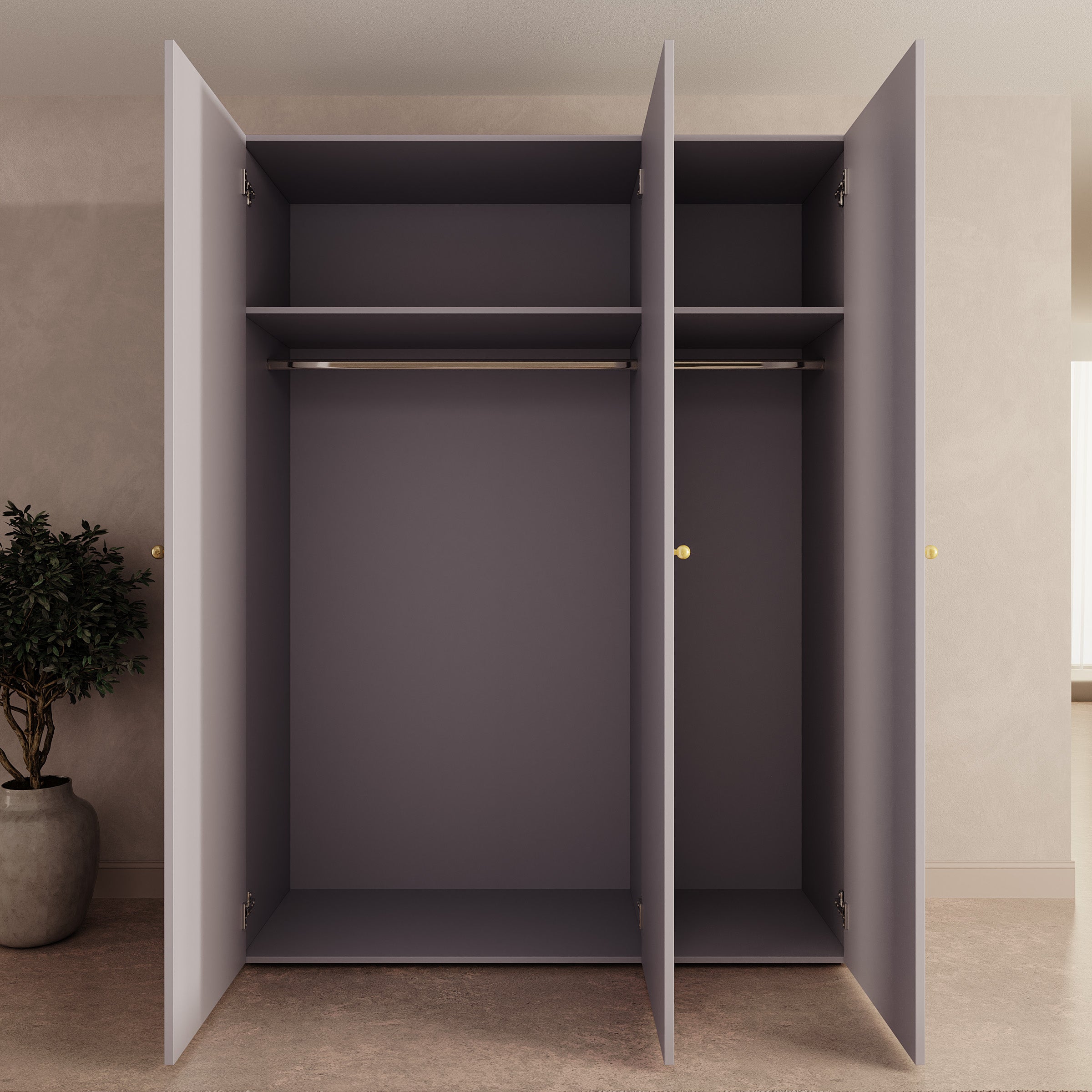 Onima - Kledingkast 3-deurs met spiegel - Beige - 150x50x202