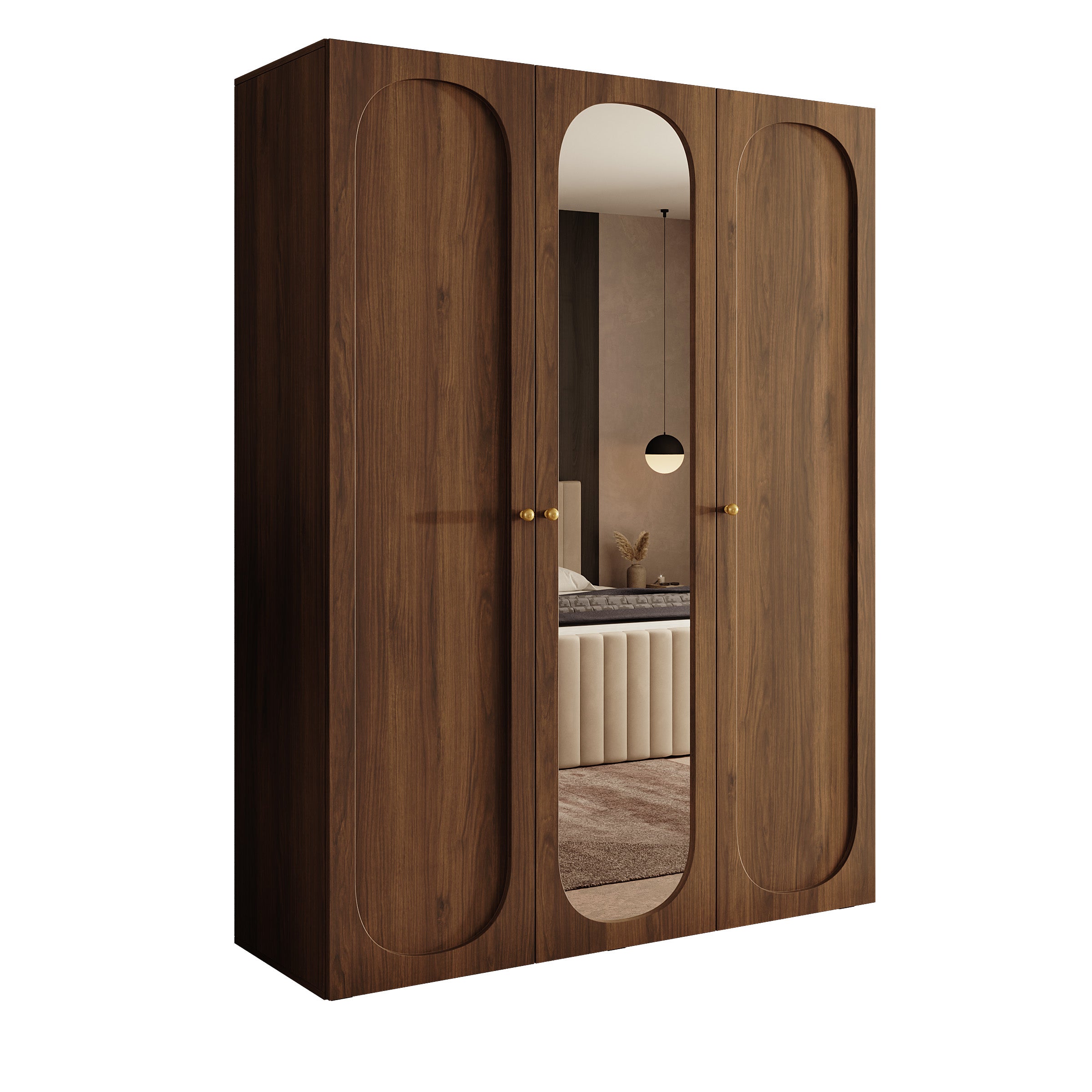 Onima - Kledingkast 3-deurs met spiegel - Walnootpatroon - 150x50x202 cm