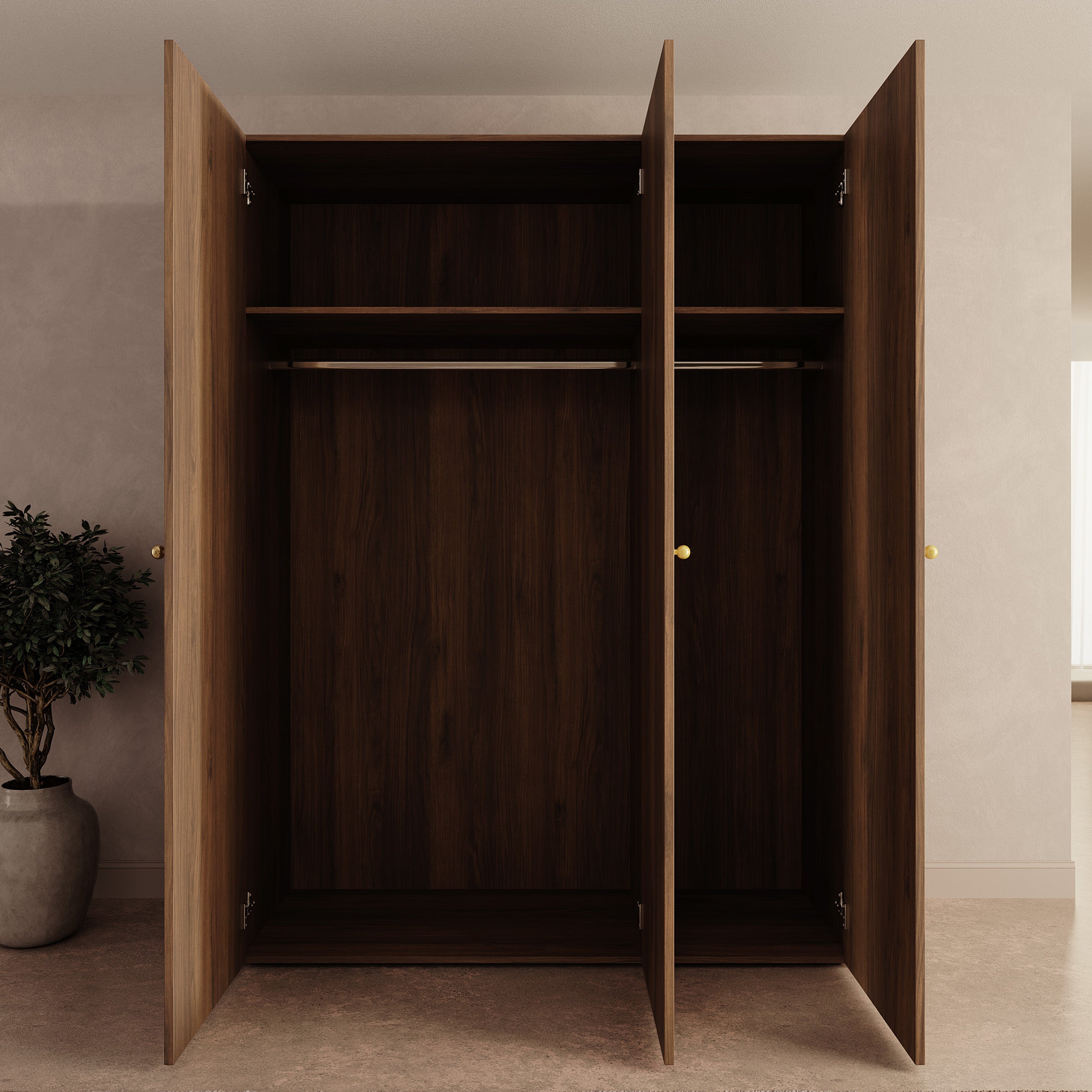 Onima - Kledingkast 3-deurs met spiegel - Walnootpatroon - 150x50x202 cm