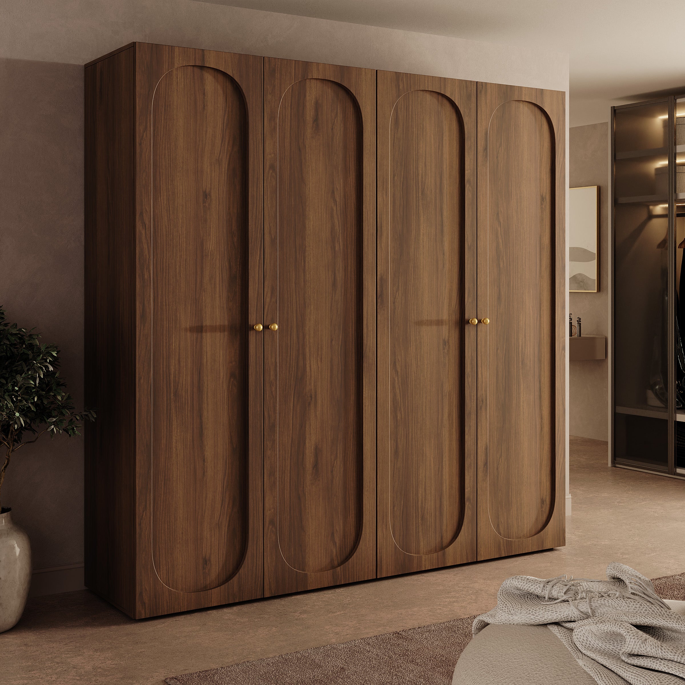 Onima - Kledingkast 4-deurs - Walnootpatroon - 200x50x202 cm