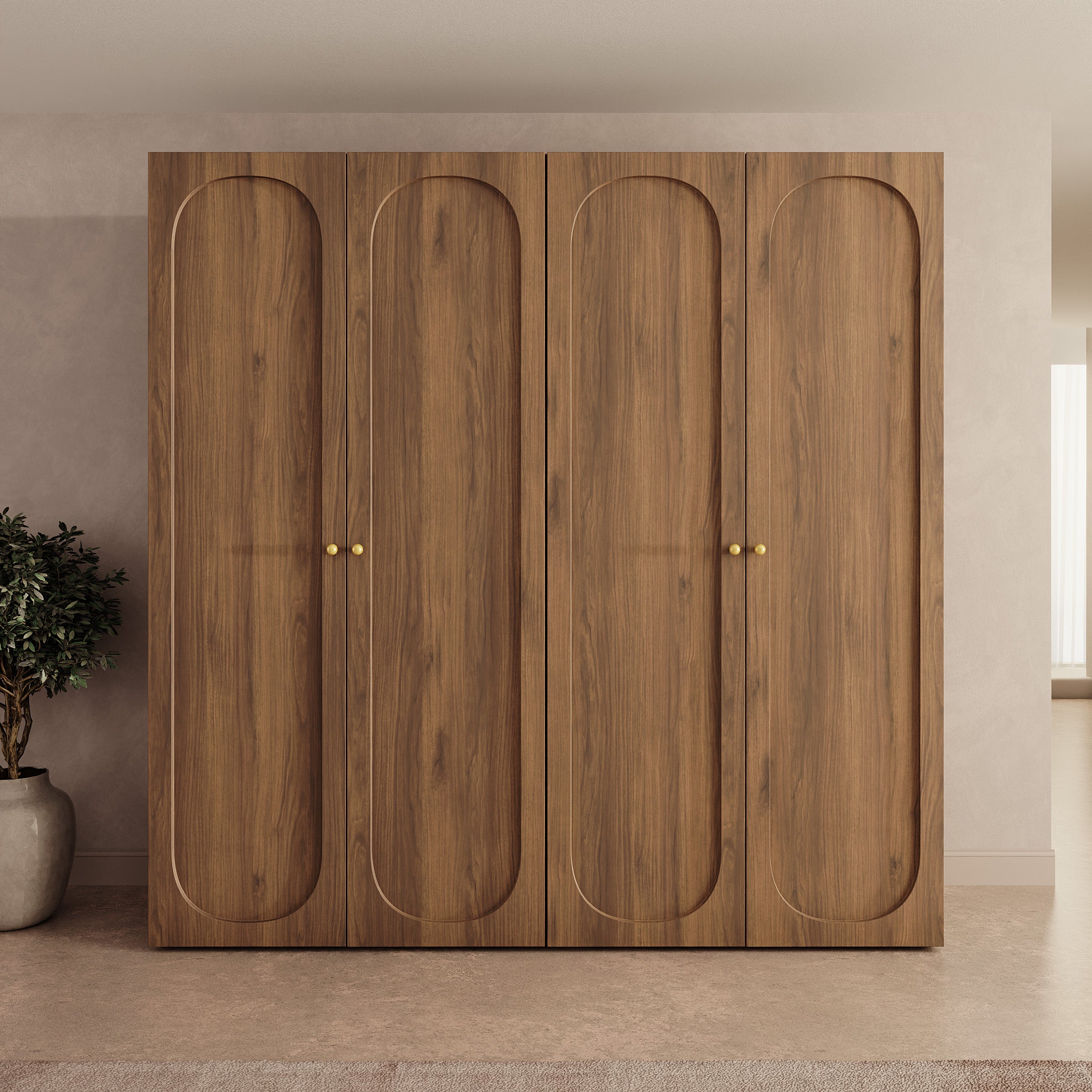 Onima - Kledingkast 4-deurs - Walnootpatroon - 200x50x202 cm