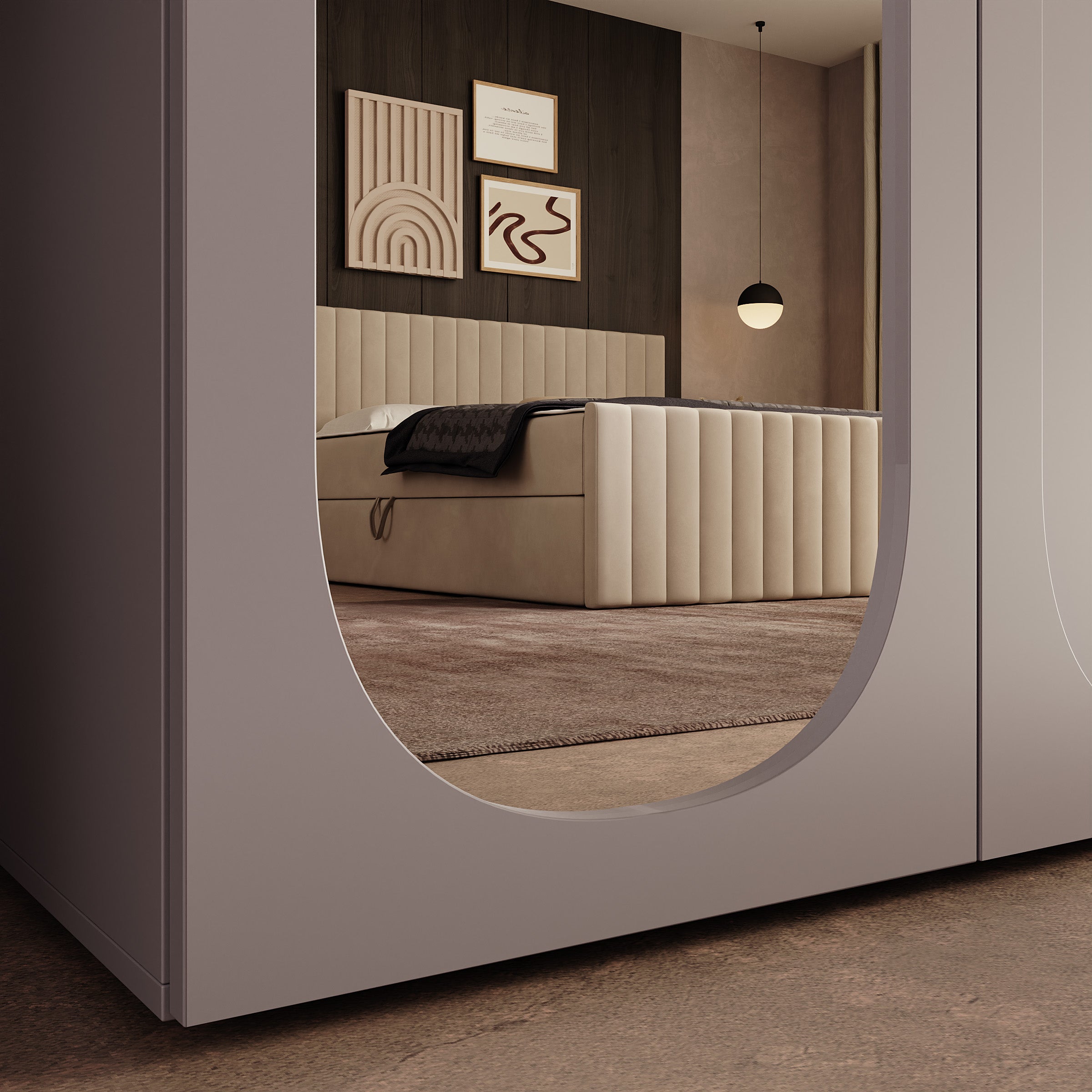 Onima - Kledingkast 4-deurs met spiegel - Beige - 200x50x202 cm