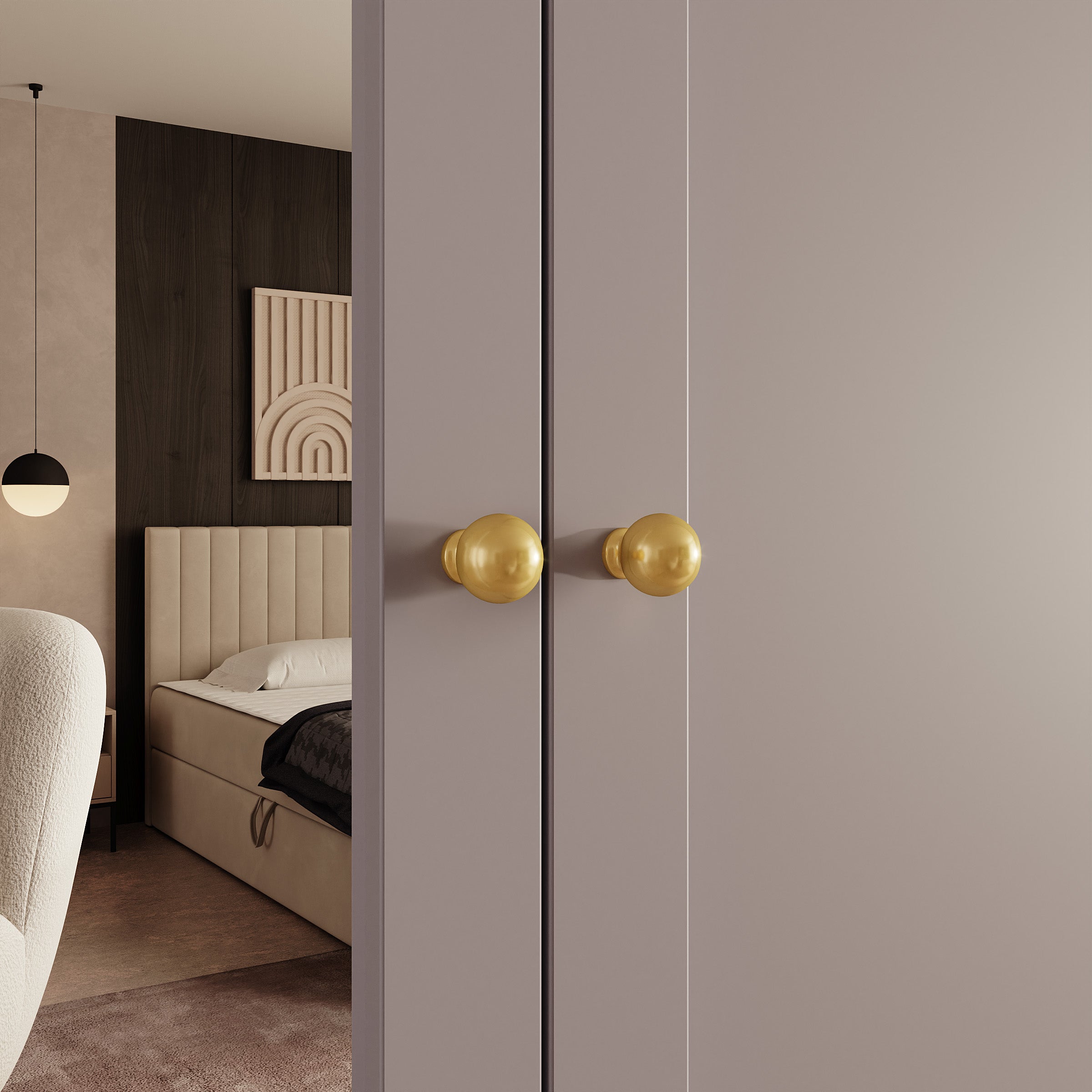 Onima - Kledingkast 4-deurs met spiegel - Beige - 200x50x202 cm