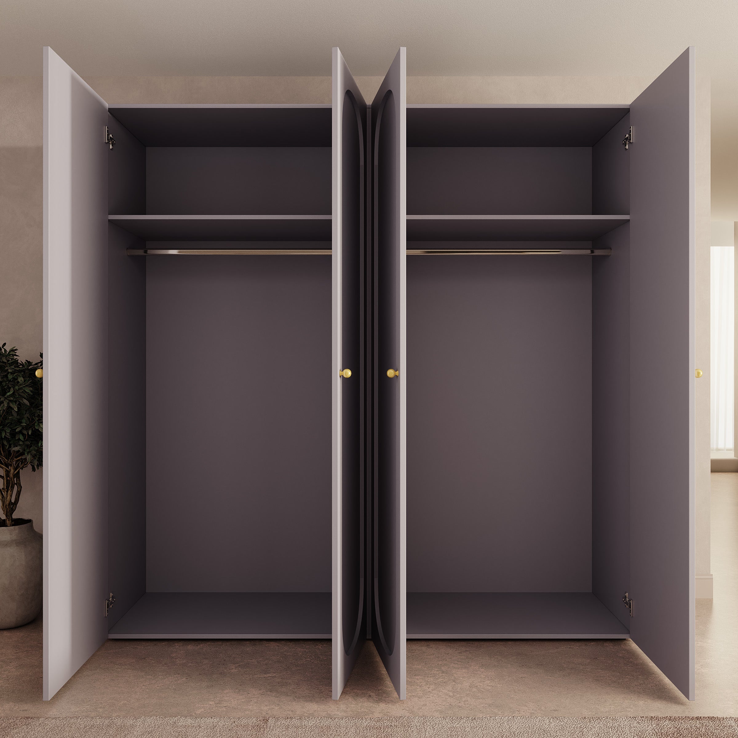 Onima - Kledingkast 4-deurs met spiegel - Beige - 200x50x202 cm