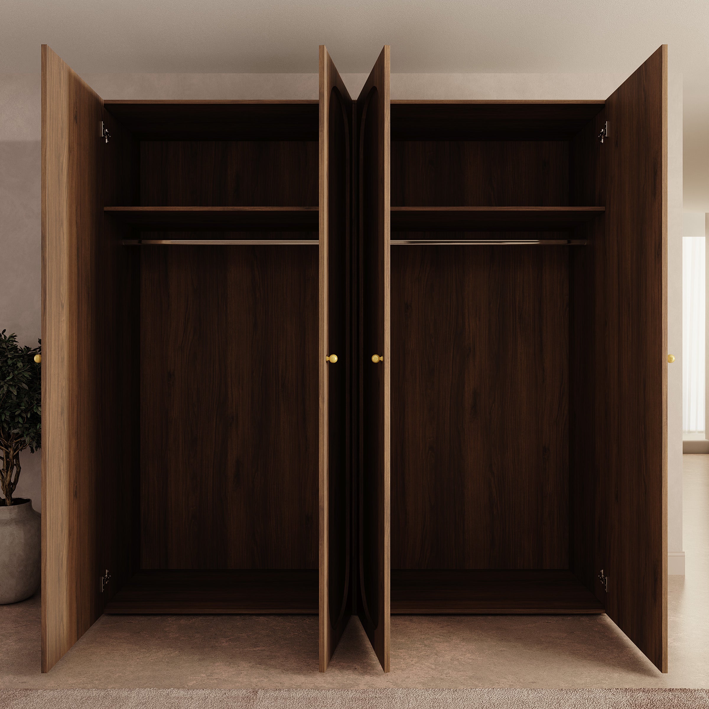 Onima - Kledingkast 4-deurs met spiegel - Walnootpatroon - 200x50x202 cm