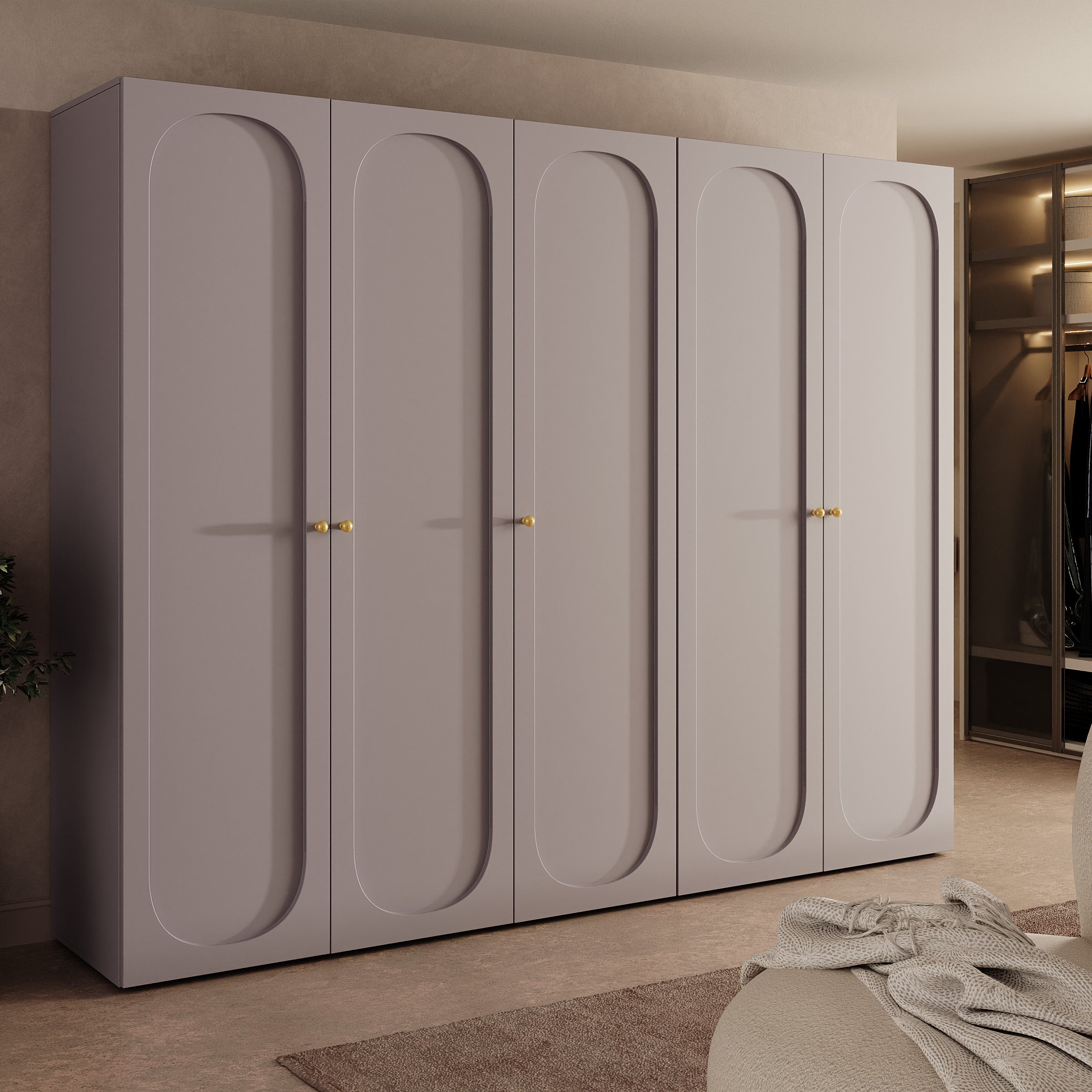 Onima - Kledingkast 5-deurs - Beige - 250x50x202 cm