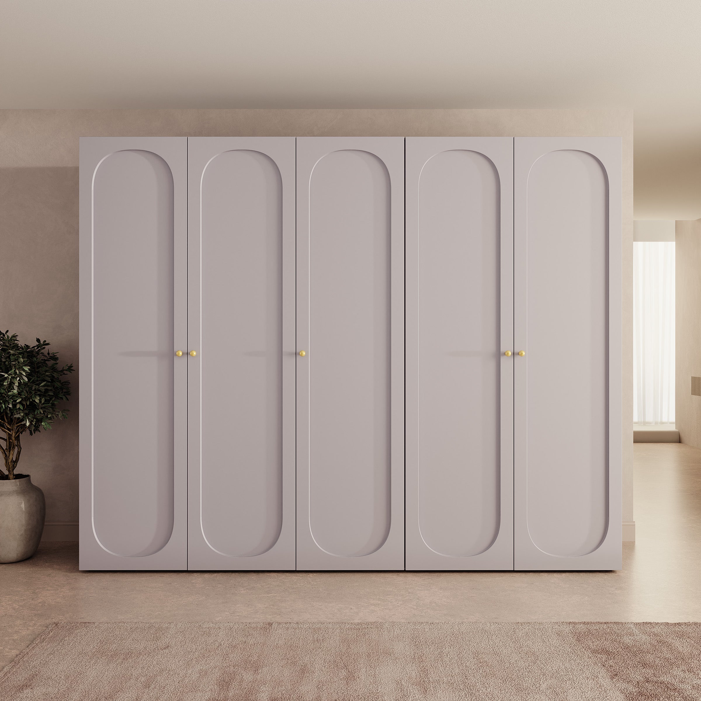 Onima - Kledingkast 5-deurs - Beige - 250x50x202 cm