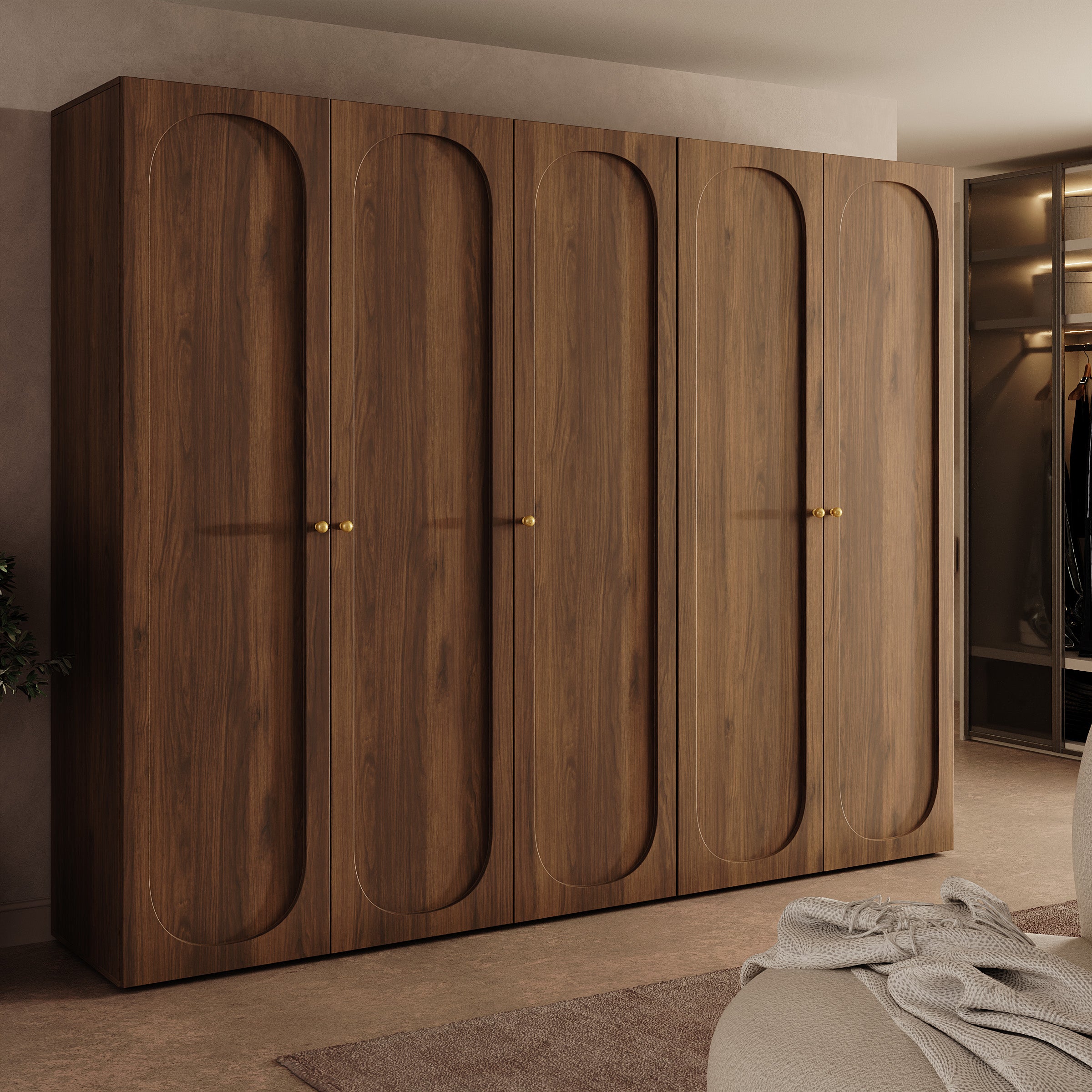 Onima - Kledingkast 5-deurs - Walnootpatroon - 250x50x202 cm