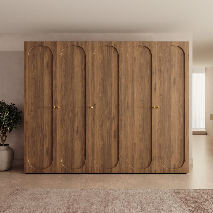 Onima - Kledingkast 5-deurs - Walnootpatroon - 250x50x202 cm