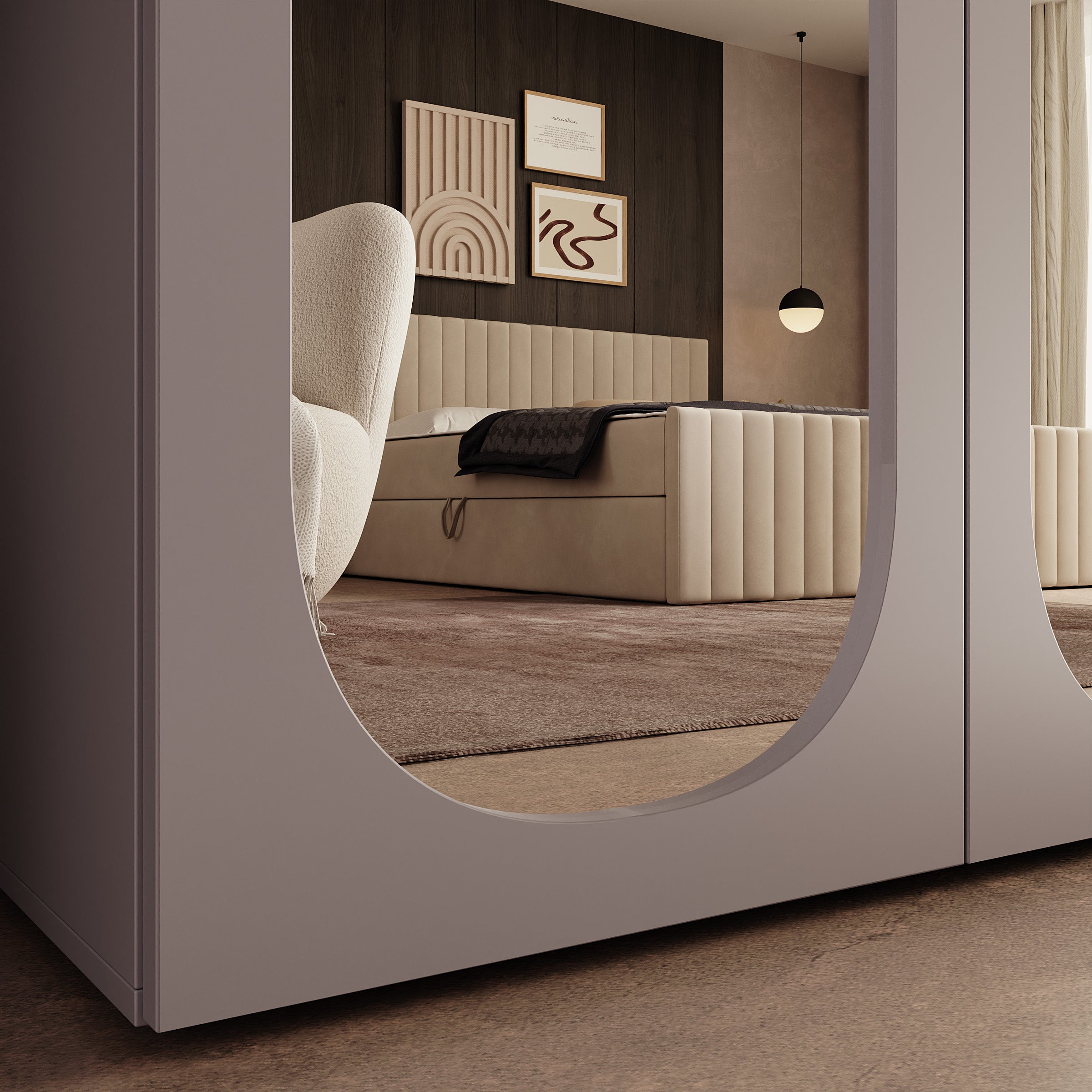 Onima - Kledingkast 5-deurs met spiegel - Beige - 250x50x202 cm