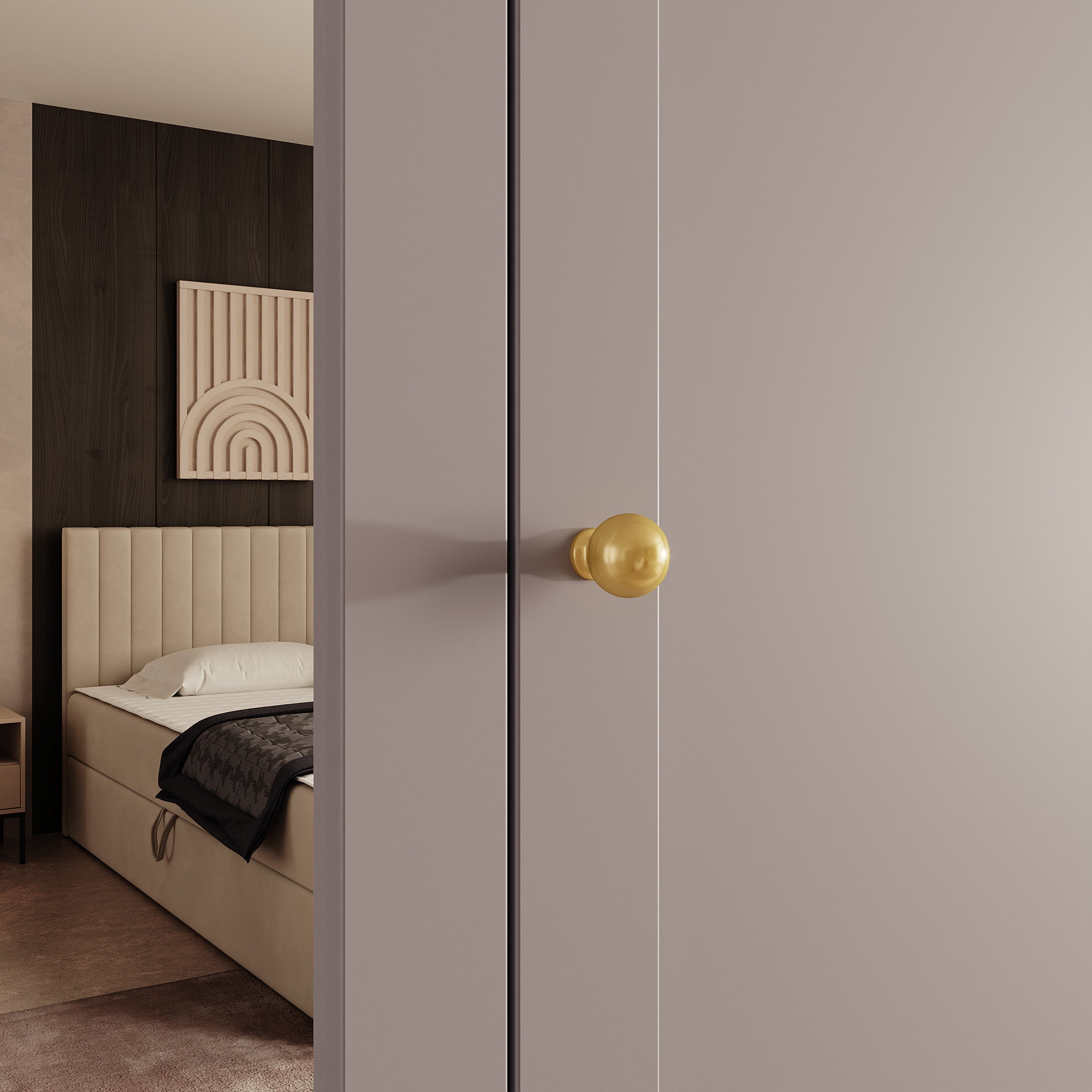 Onima - Kledingkast 5-deurs met spiegel - Beige - 250x50x202 cm