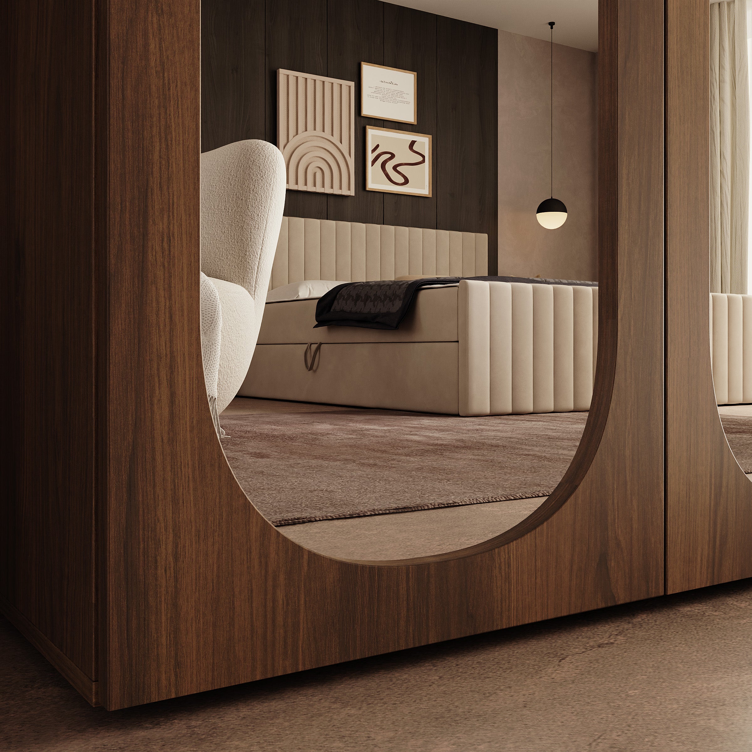 Onima - Kledingkast 5-deurs met spiegel - Walnootpatroon - 250x50x202 cm
