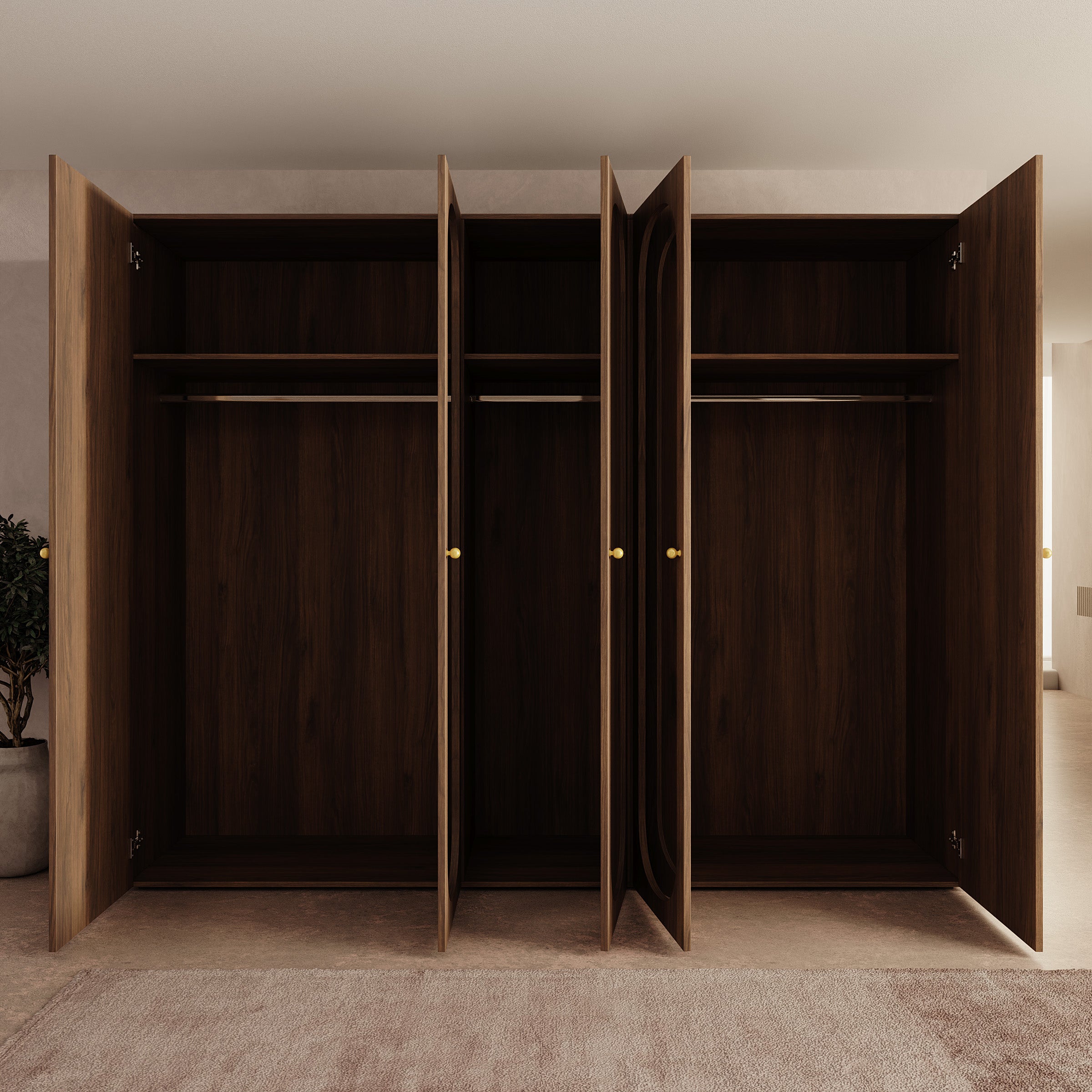 Onima - Kledingkast 5-deurs met spiegel - Walnootpatroon - 250x50x202 cm