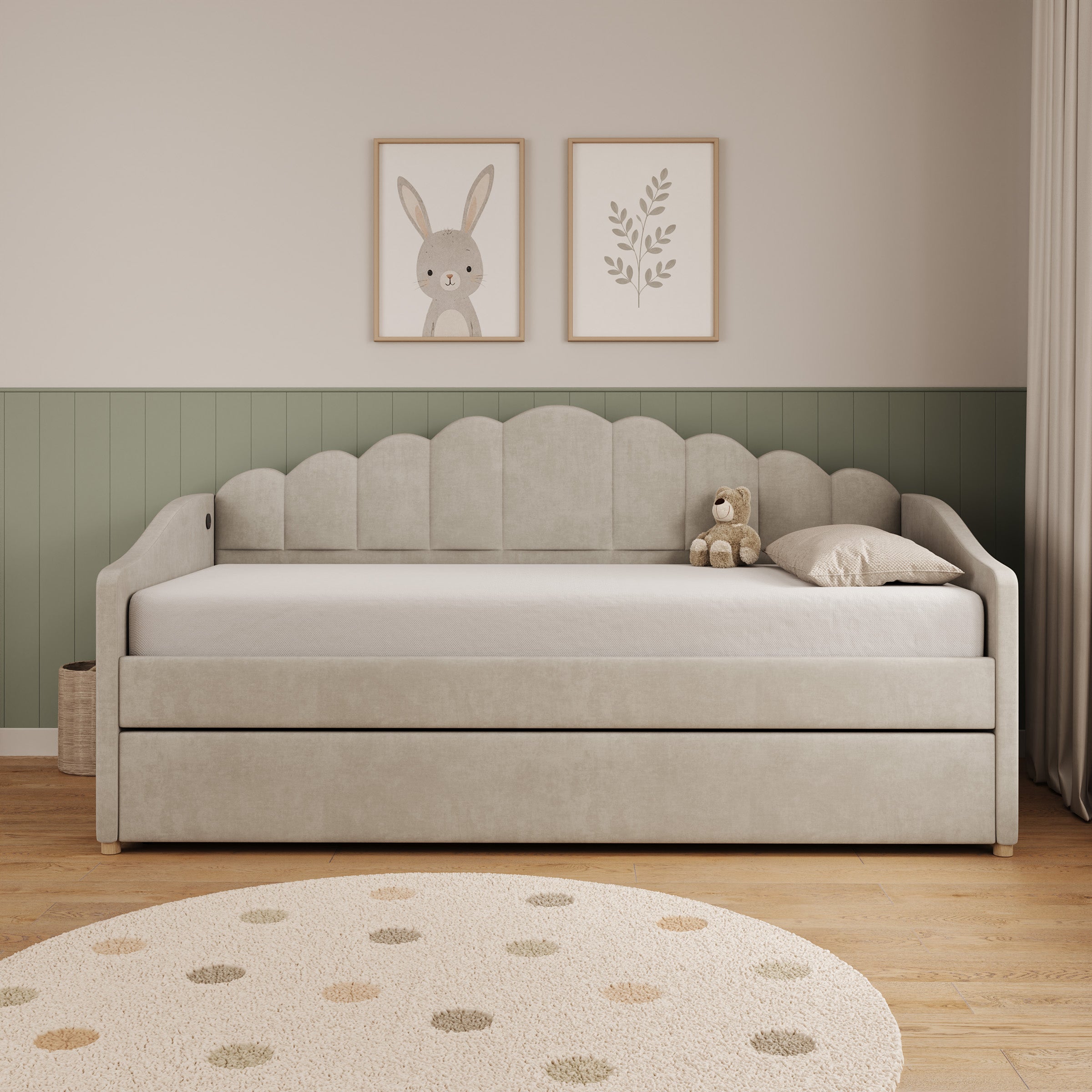 Oris - Eenpersoonsbed uitschuifbaar - Velvet beige - 207x108x103 cm