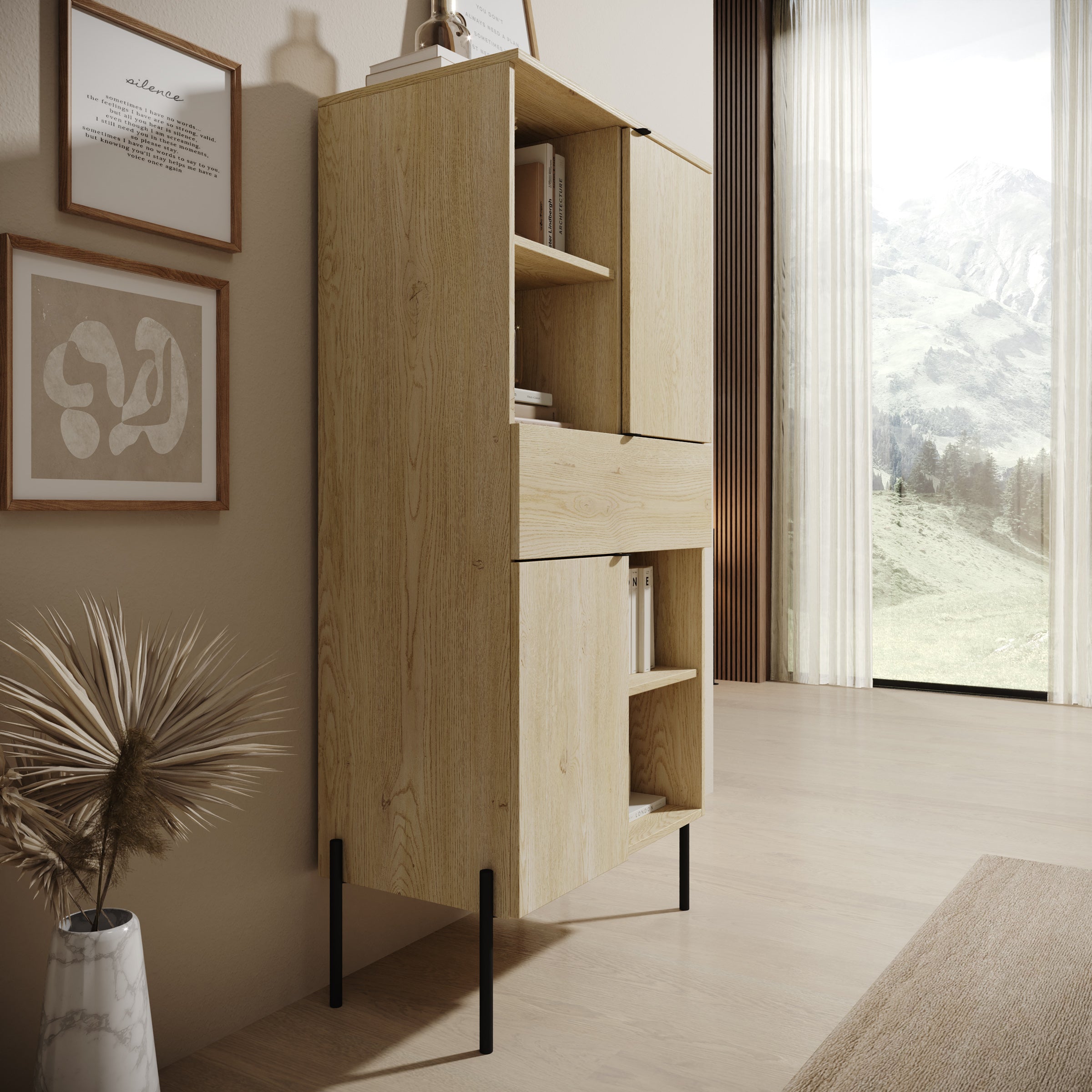 Oriya - Boekenkast - Eikenpatroon - 70x40x150 cm