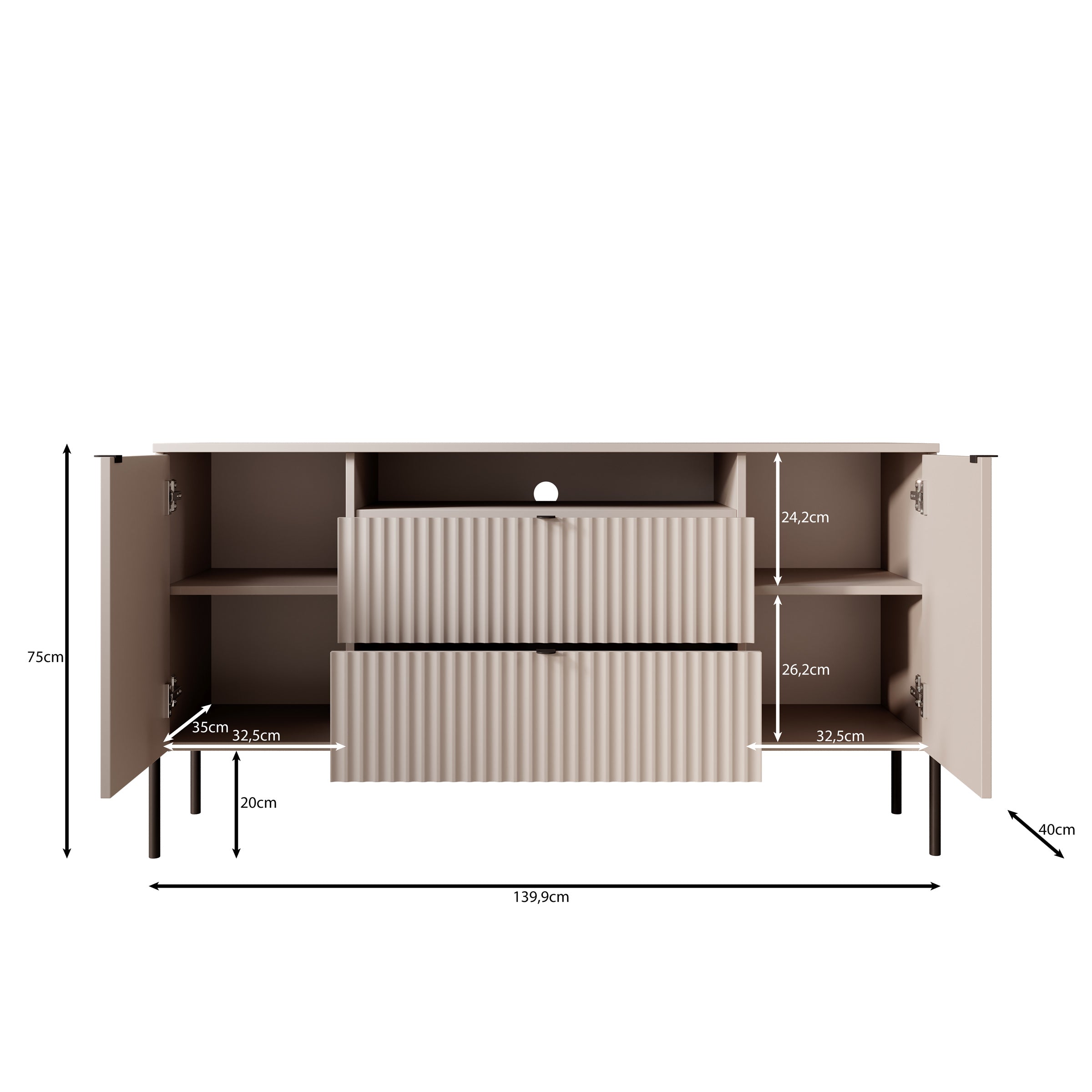 Oriya - Dressoir - Beige - 140x40x75 cm