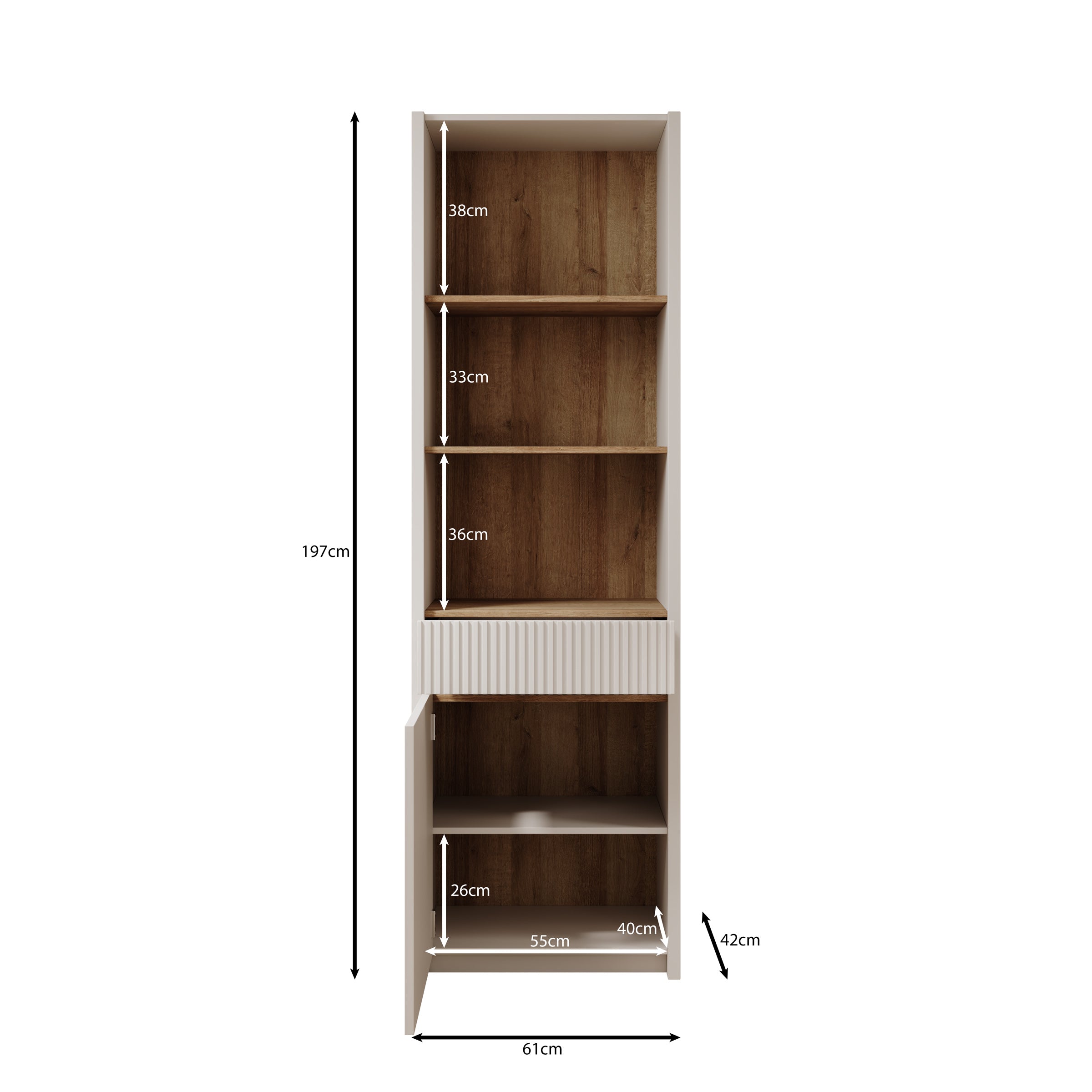 Orlano - Boekenkast - Beige - 61x42x197 cm