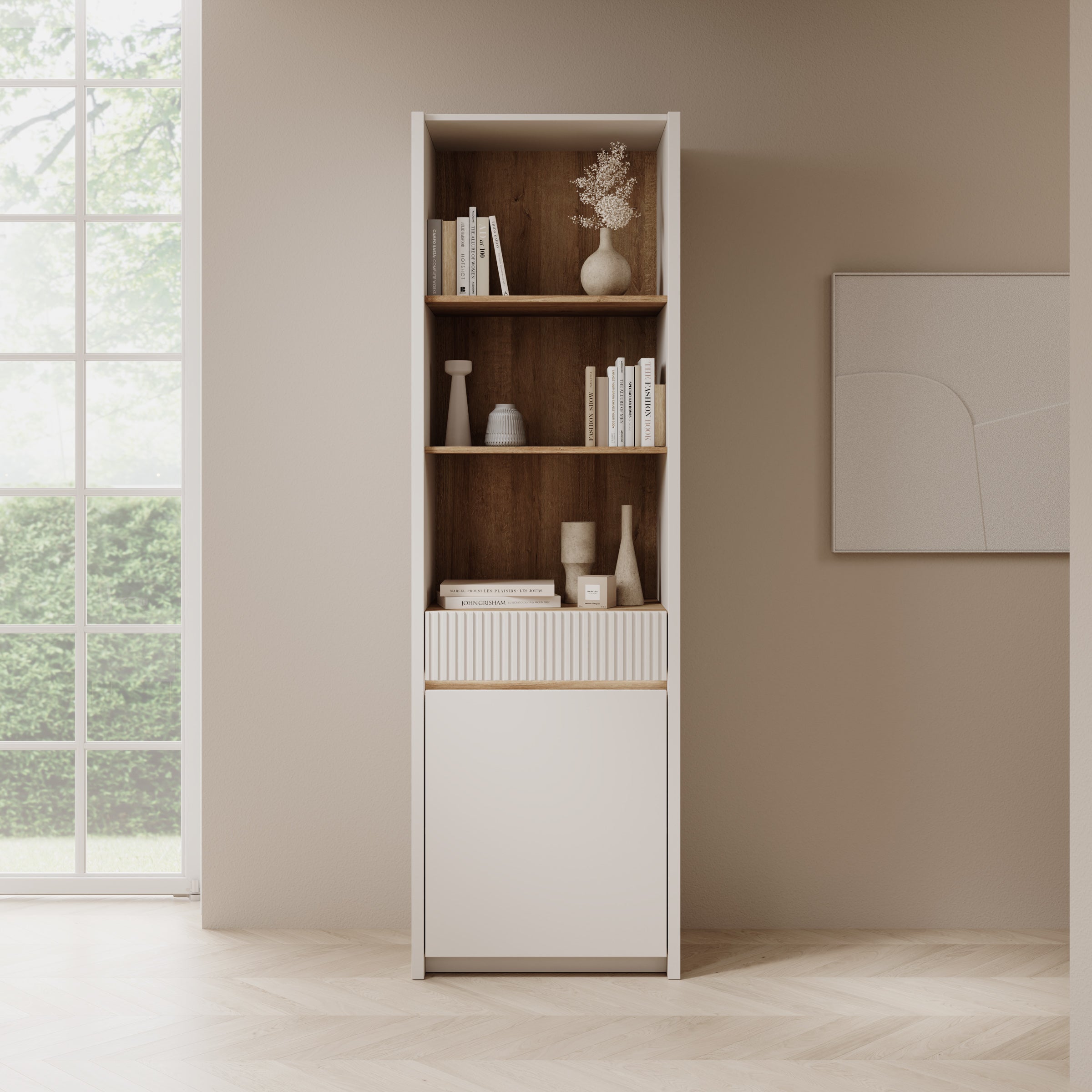 Orlano - Boekenkast - Beige - 61x42x197 cm