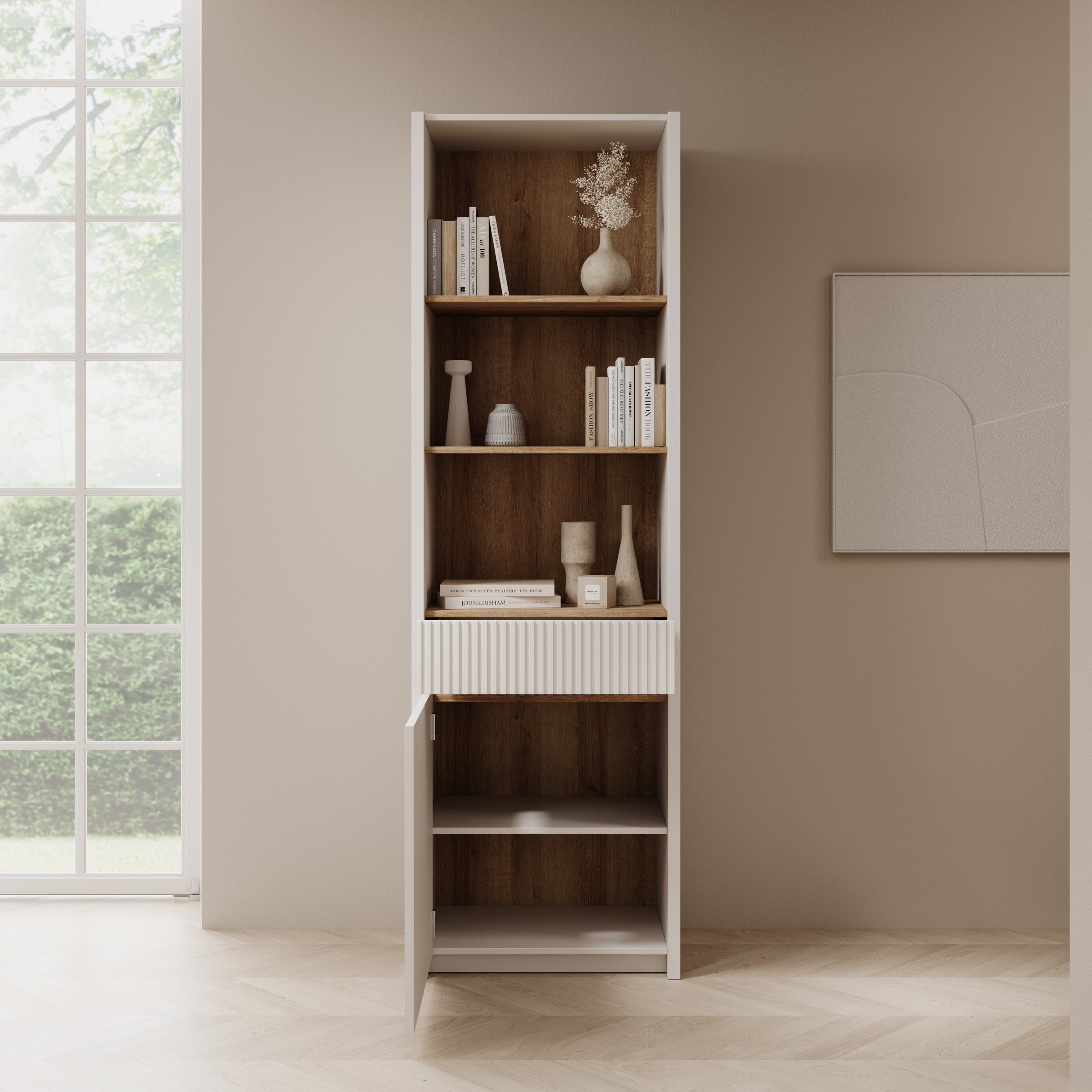 Orlano - Boekenkast - Beige - 61x42x197 cm
