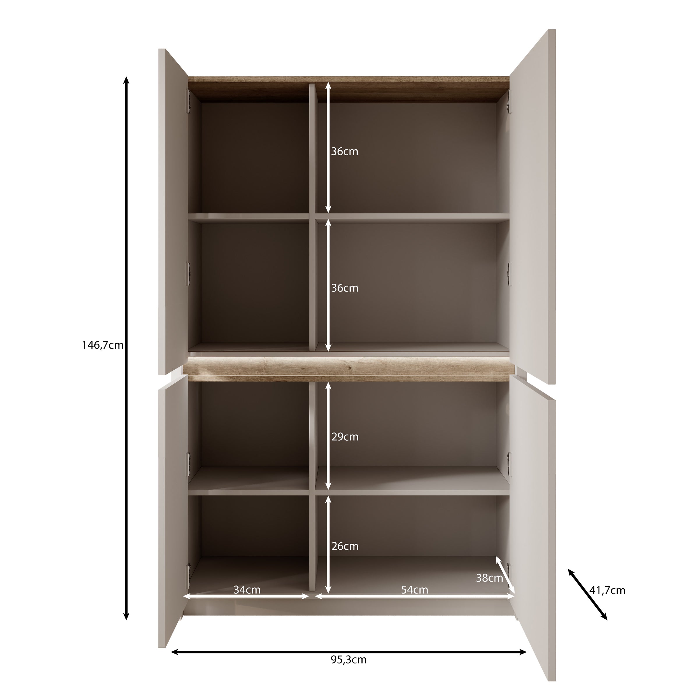 Orlano - Dressoir - Beige - 95x42x147  cm