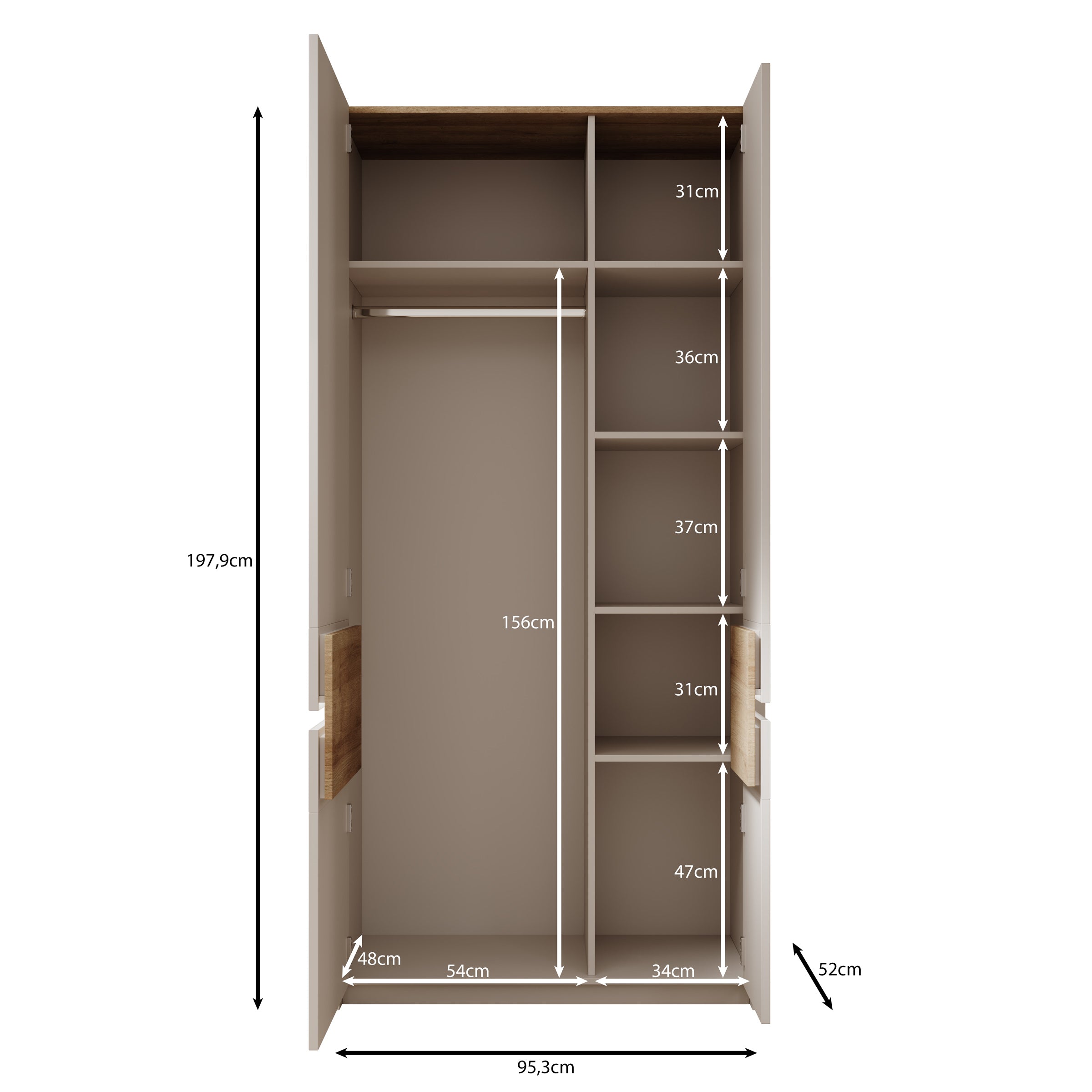 Orlano - Kledingkast - Beige - 95x52x198 cm