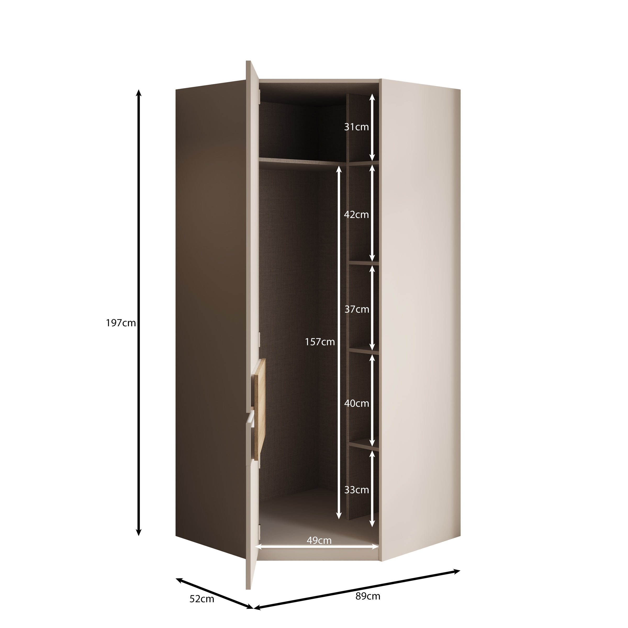 Orlano - Kledingkast hoek - Beige - 89x89x97 cm