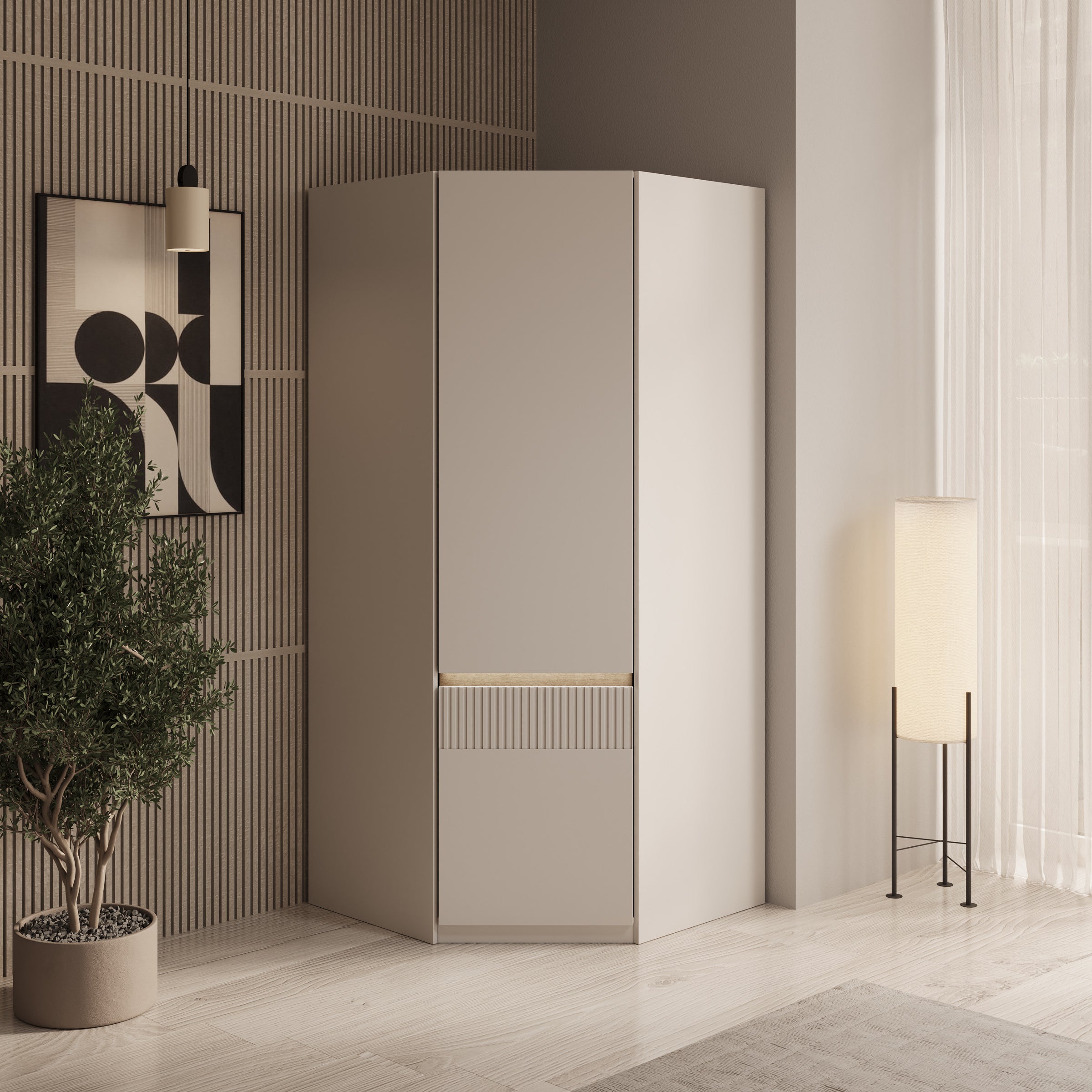 Orlano - Kledingkast hoek - Beige - 89x89x97 cm