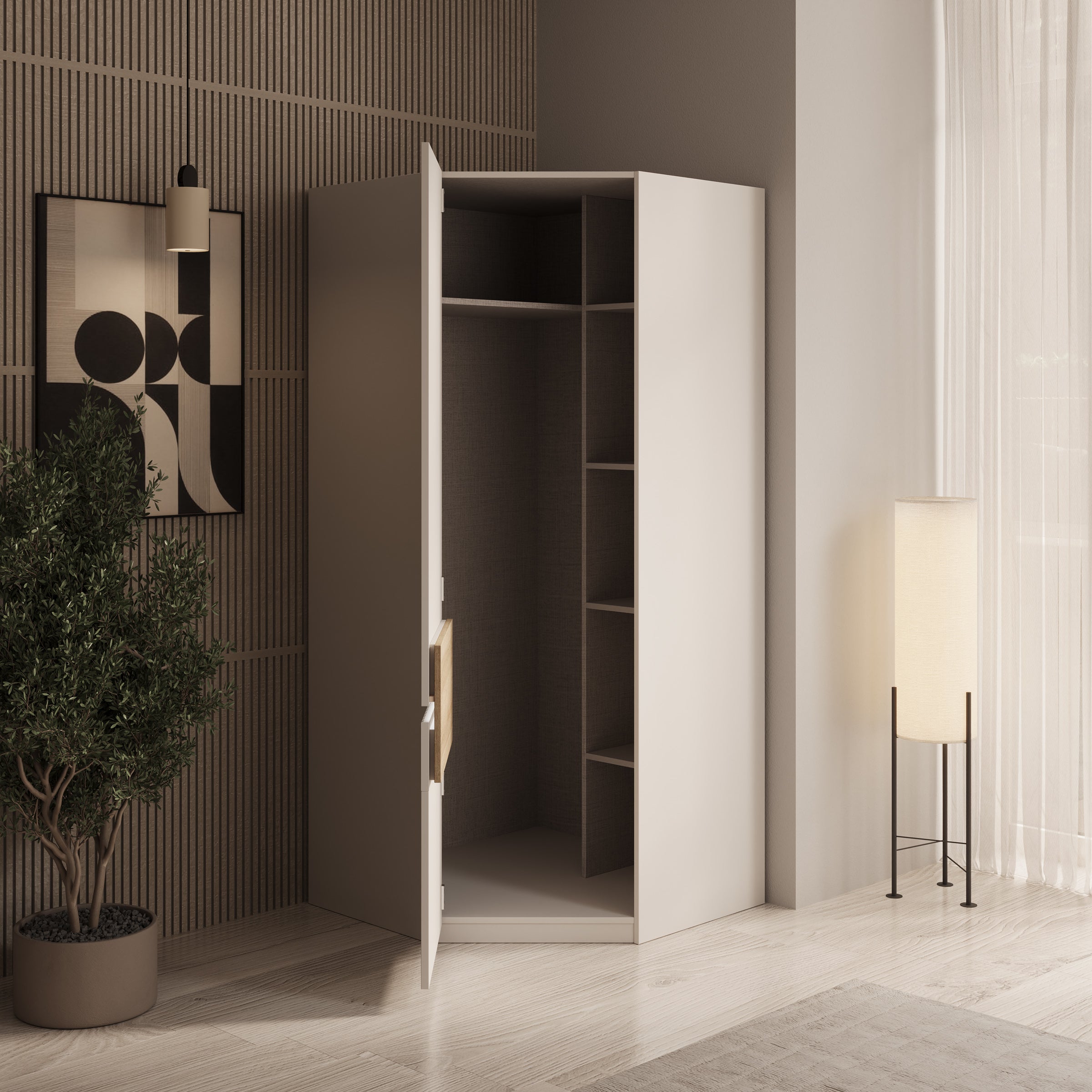 Orlano - Kledingkast hoek - Beige - 89x89x97 cm