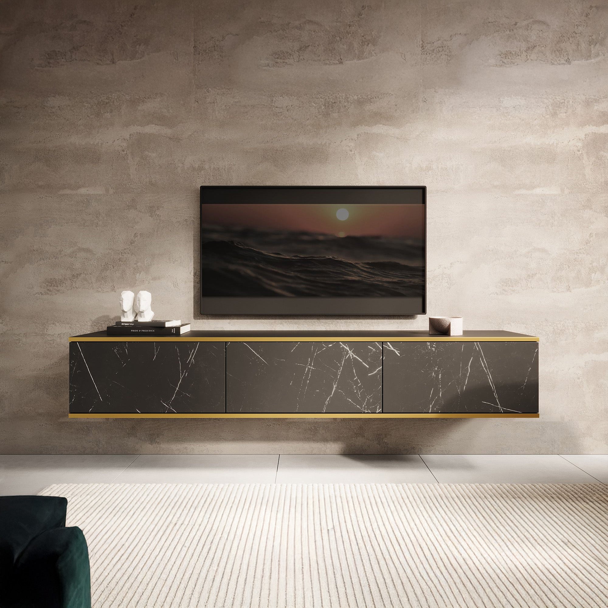 Orleans - TV-Meubel - Zwart marmerlook - 175x32x30 cm