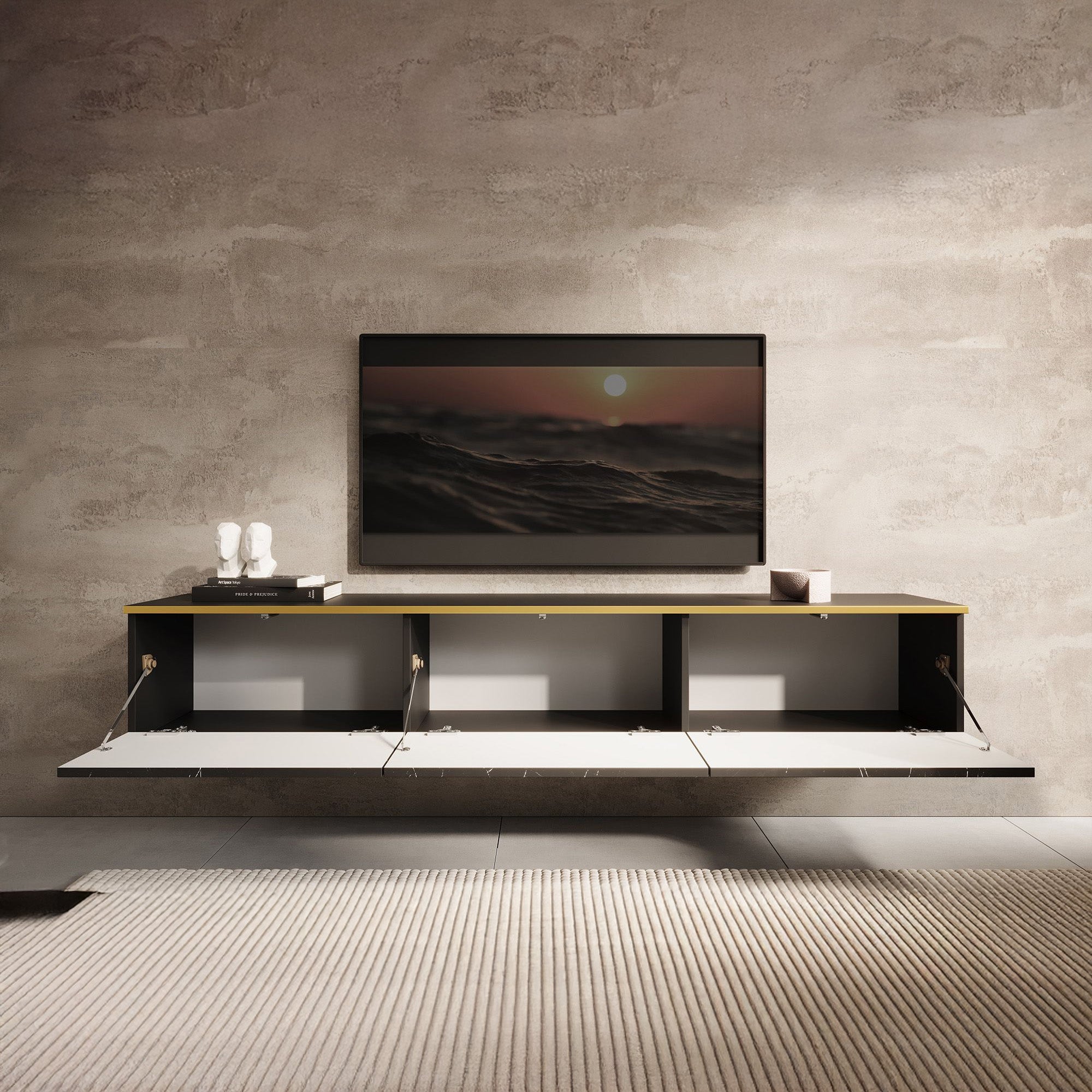 Orleans - TV-Meubel - Zwart marmerlook - 175x32x30 cm