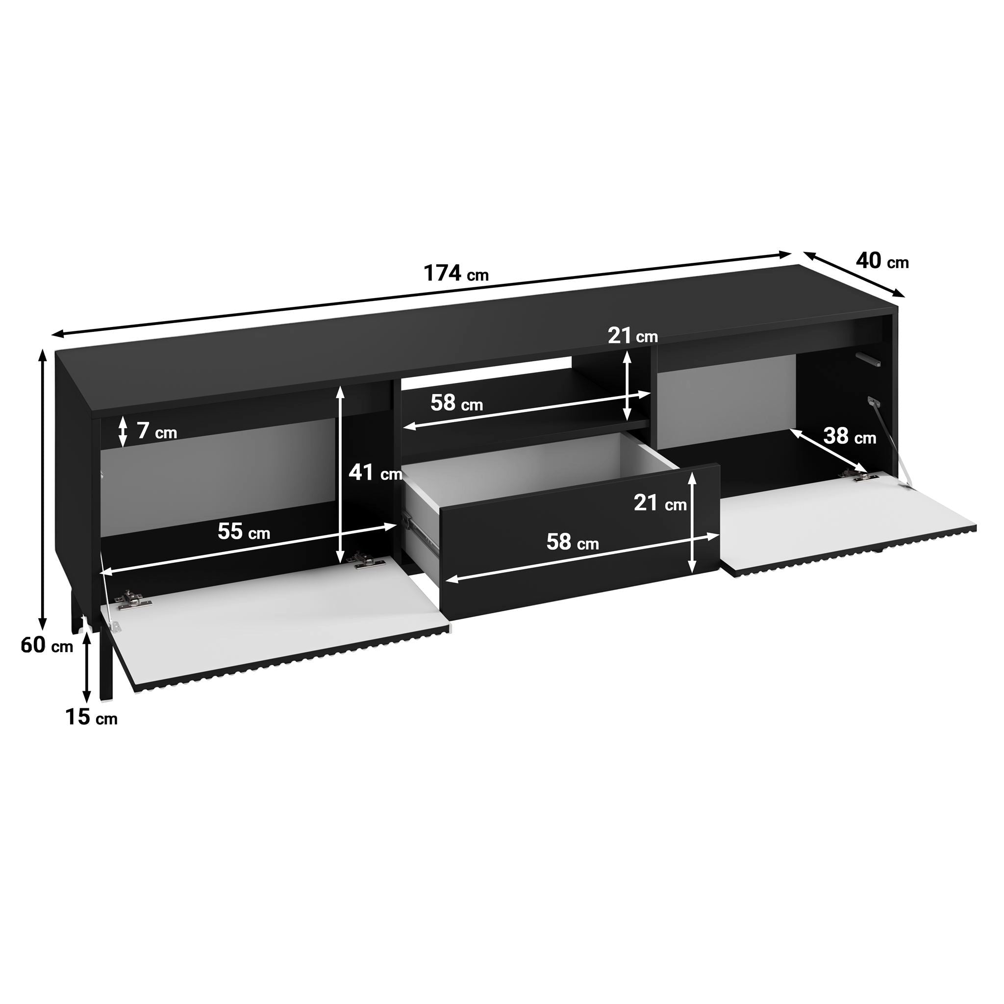 Orvana 2 - TV-Meubel met 2 deuren - Zwart  - 174x40x60 cm