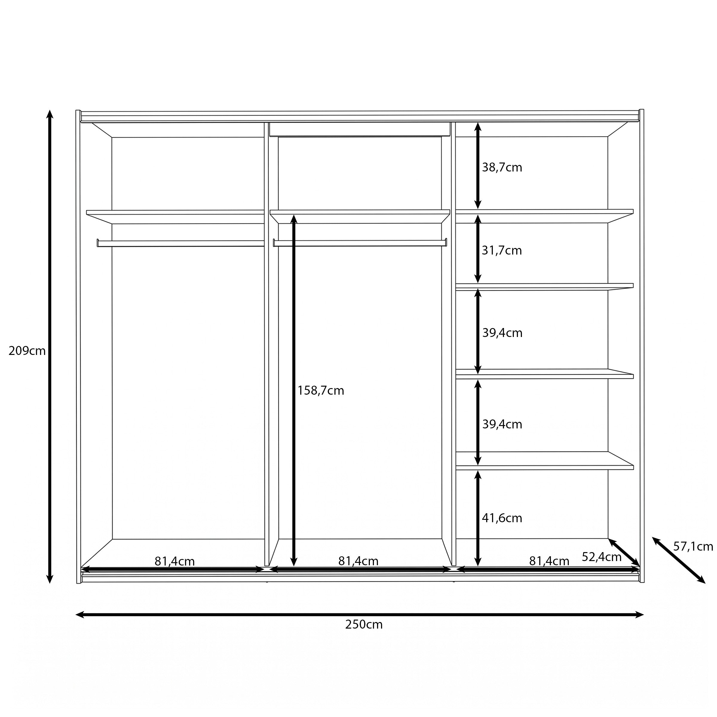 Oscar - Kledingkast met schuifdeuren - Beige - 250x60x210 cm