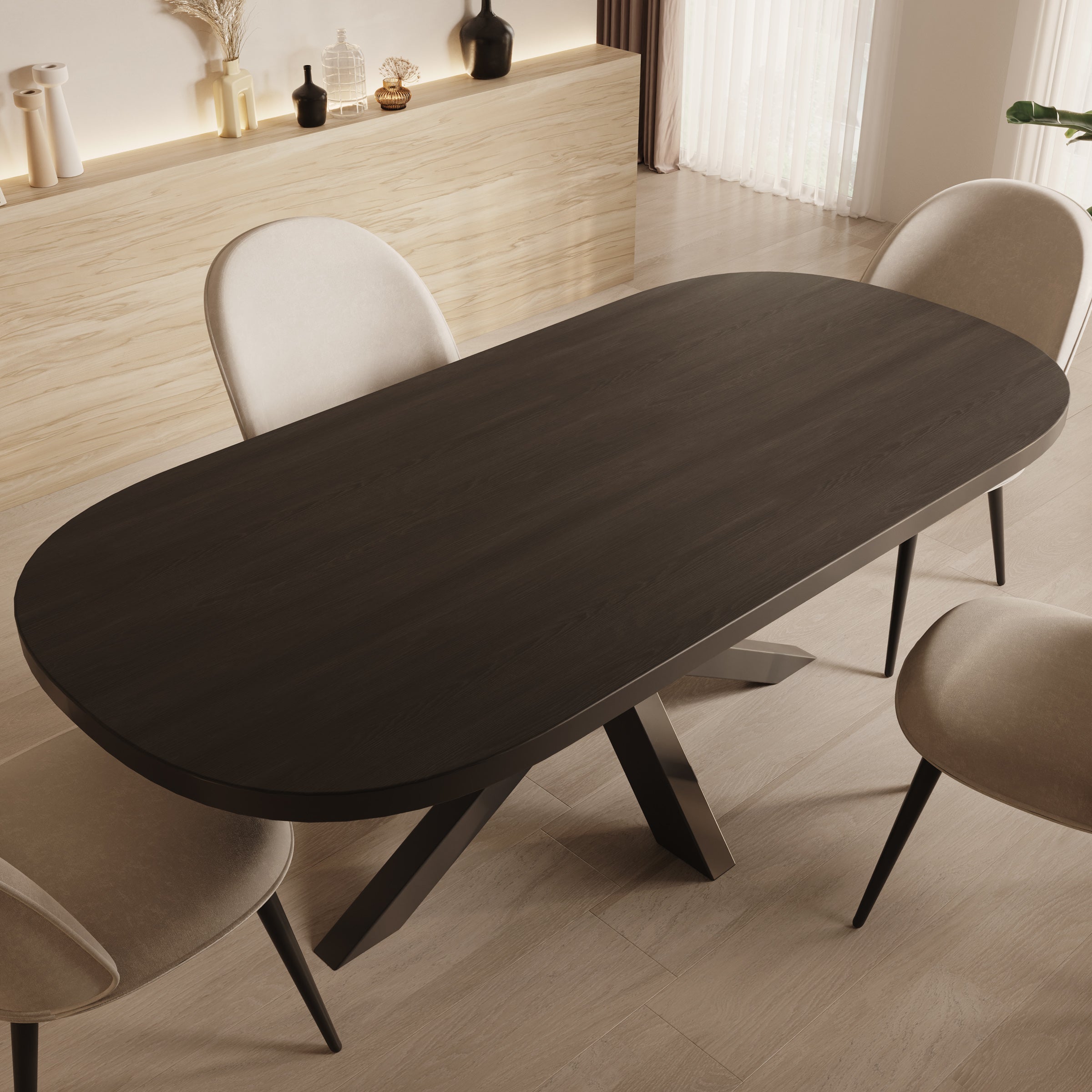 Ovelis - Eetkamertafel - Zwart eiken - 209x100x77 cm