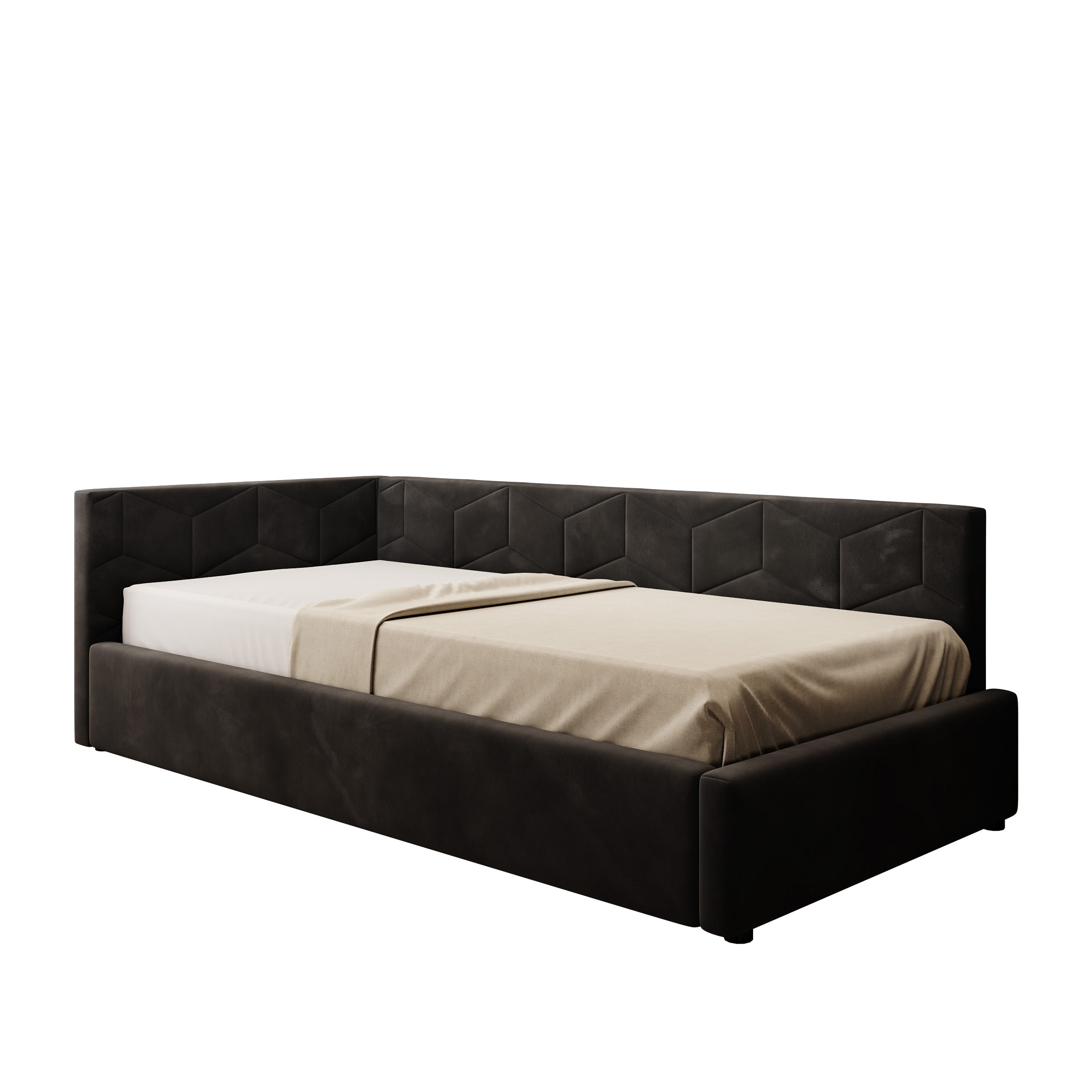 Overo - Eenpersoonsbed met opbergruimte - Velvet zwart - 90x200 cm