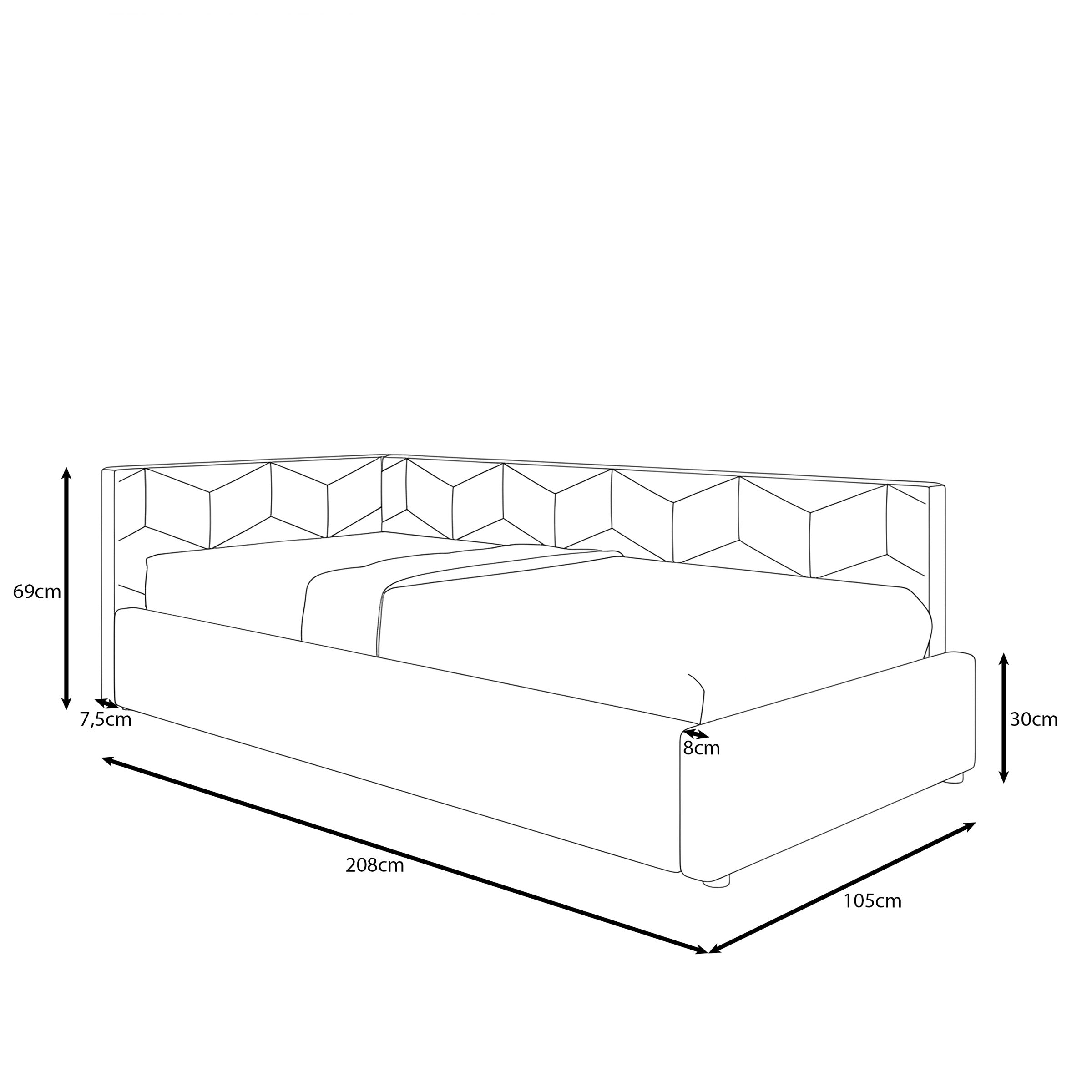 Overo - Eenpersoonsbed met opbergruimte - Velvet zwart - 90x200 cm