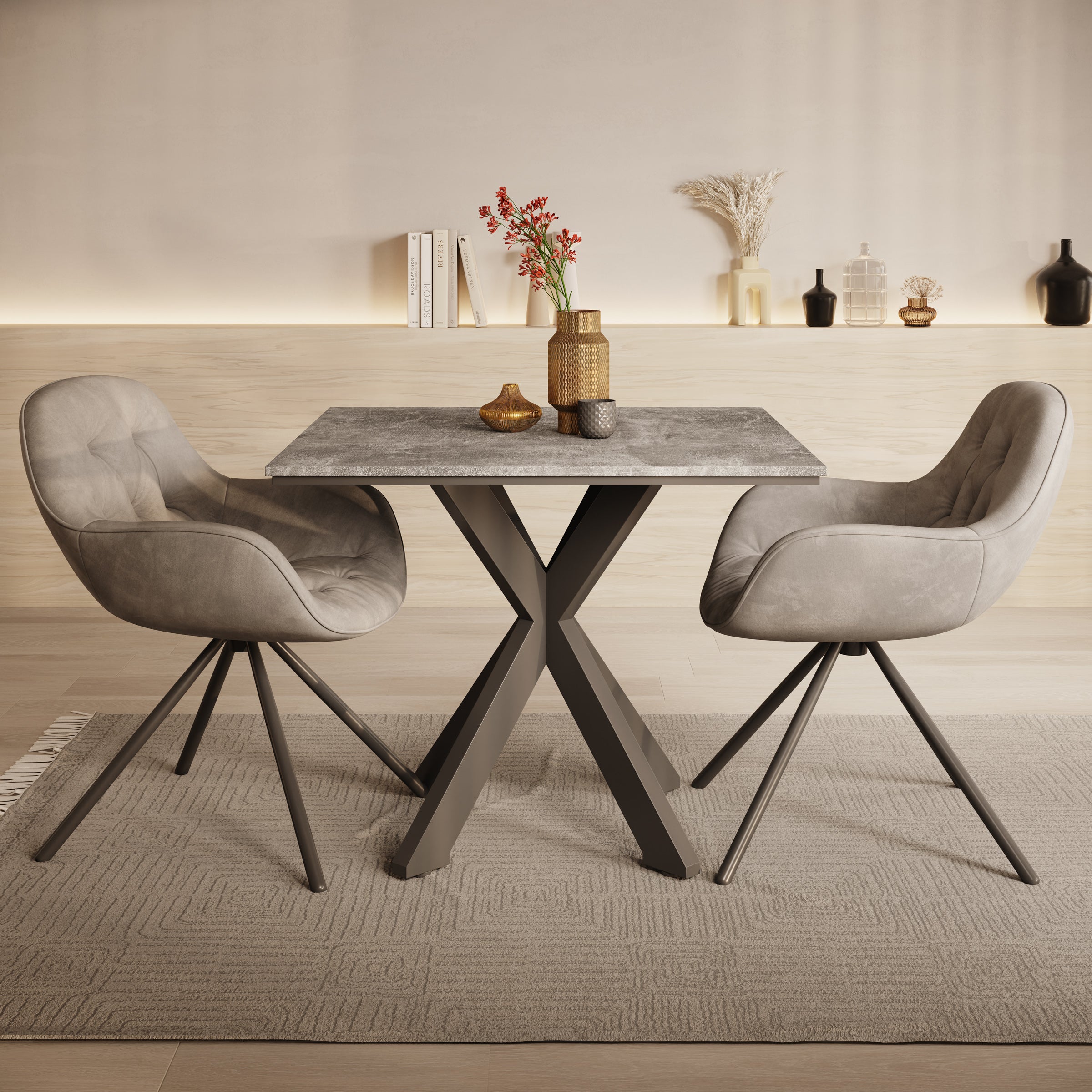 Pacey - Eetkamertafel - Betonlook - 90x90x74 cm