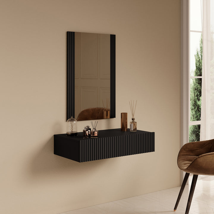Palamos  - Kaptafel - Mat zwart - 80x42 cm - Met spiegel