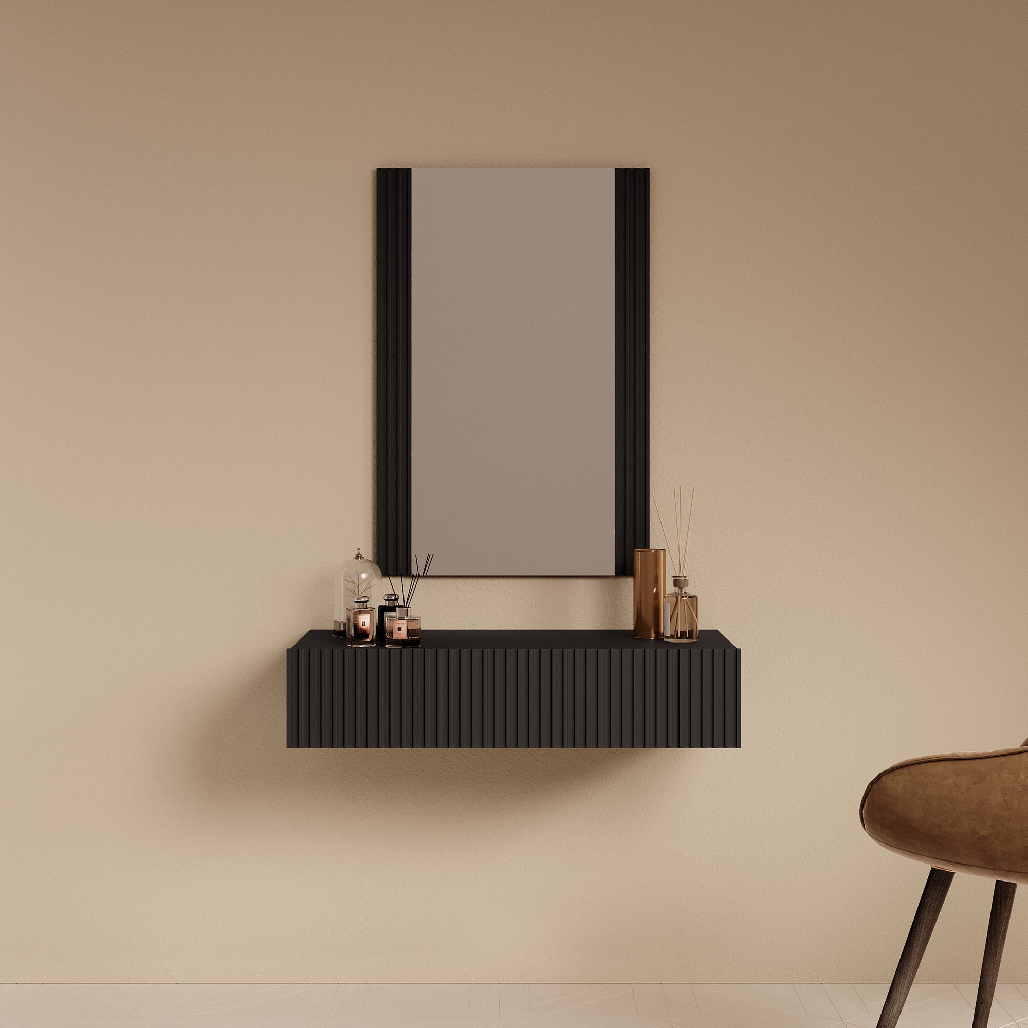 Palamos  - Kaptafel - Mat zwart - 80x42 cm - Met spiegel