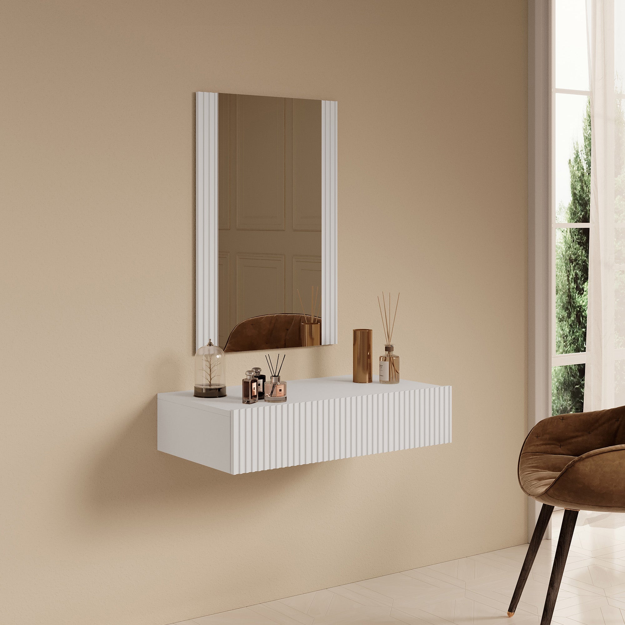 Palamos - Kaptafel - Wit - 80x42 cm - Met spiegel